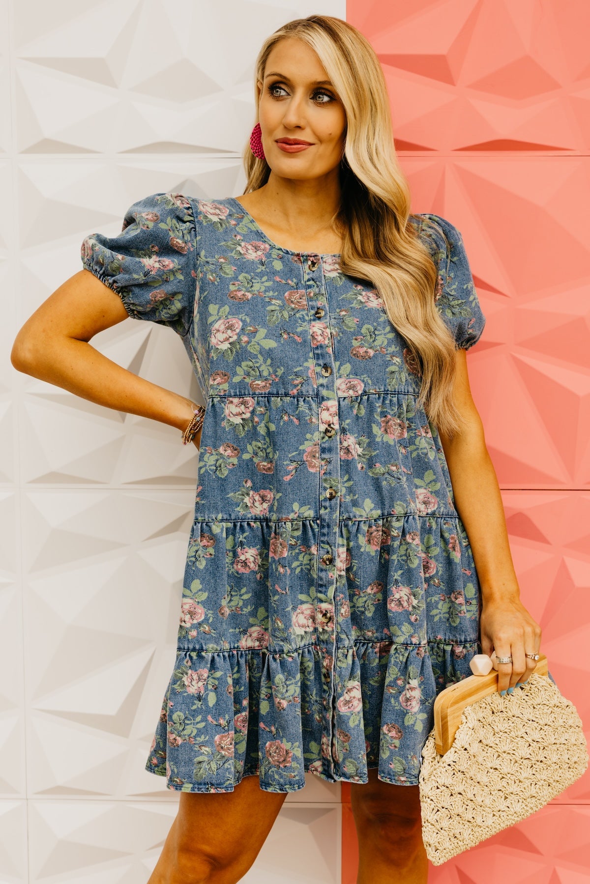 The Yaretzi Puff Sleeve Button Down Mini Denim Dress