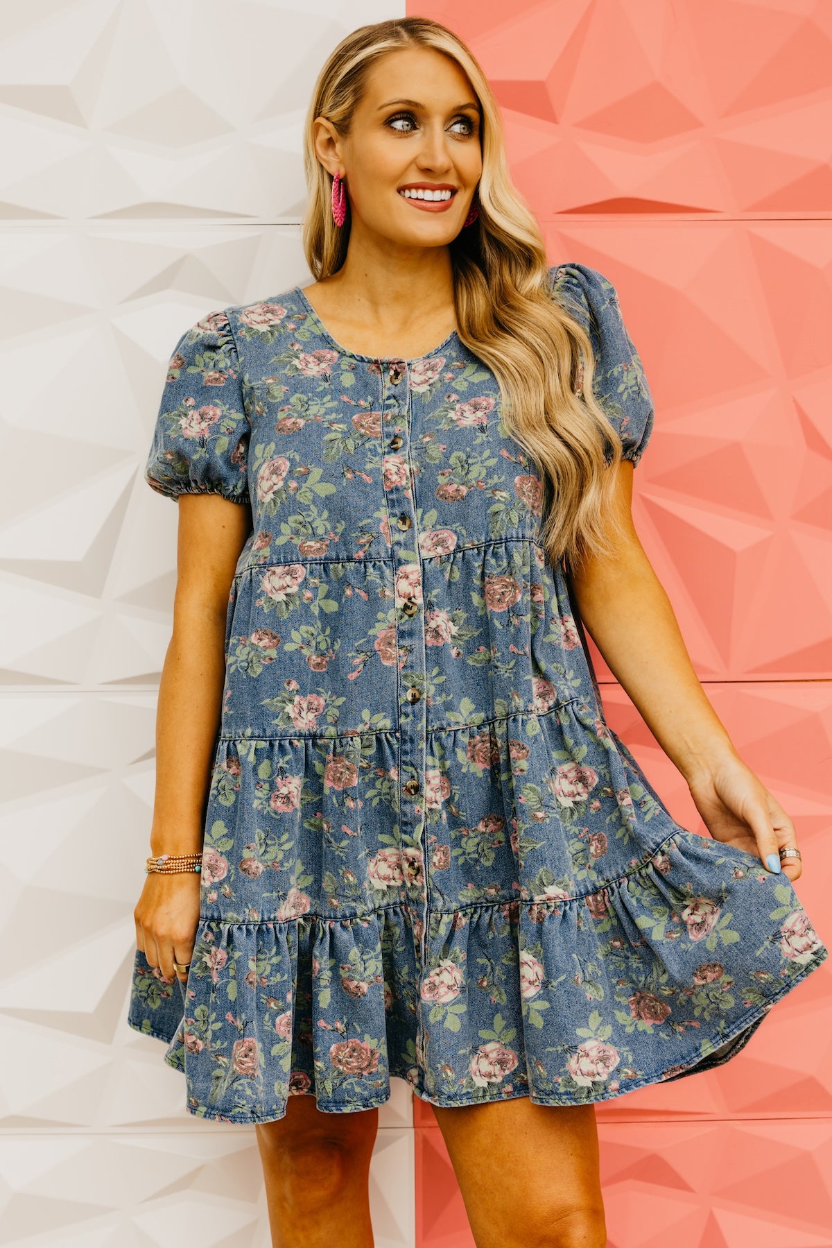 The Yaretzi Puff Sleeve Button Down Mini Denim Dress