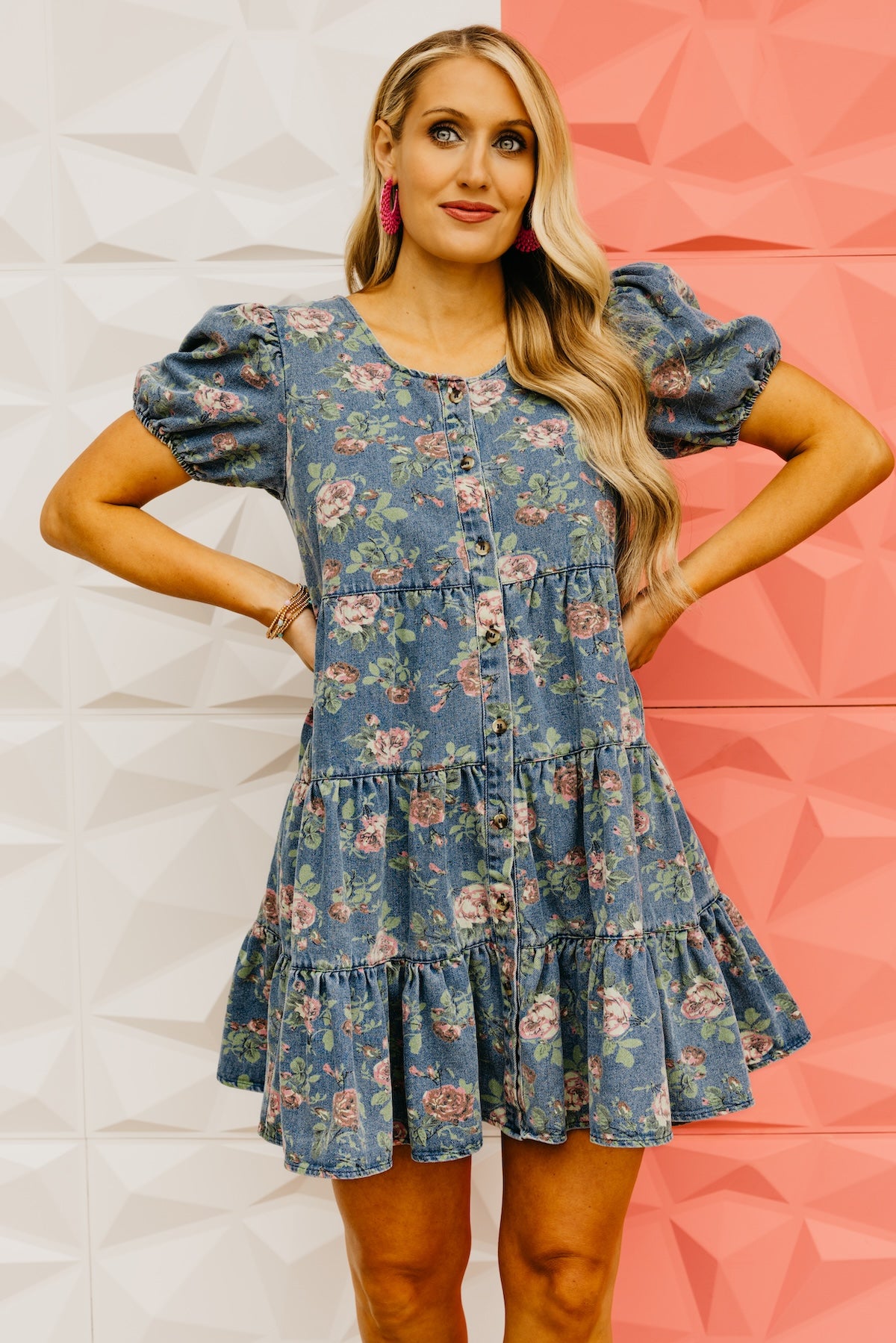 The Yaretzi Puff Sleeve Button Down Mini Denim Dress