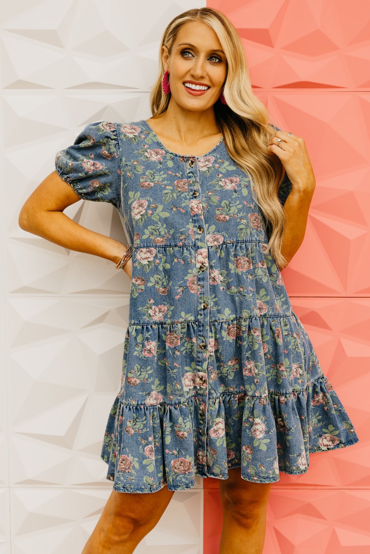 The Yaretzi Puff Sleeve Button Down Mini Denim Dress