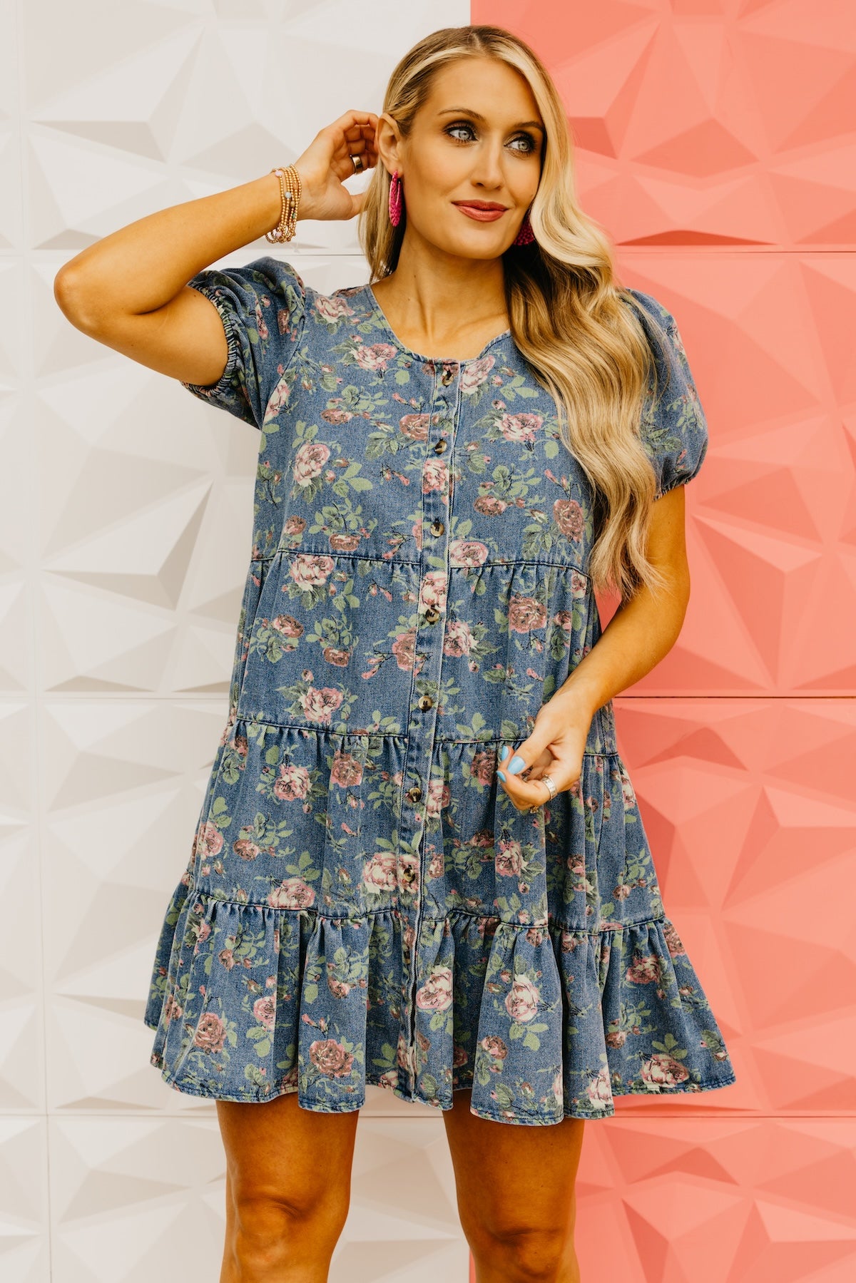 The Yaretzi Puff Sleeve Button Down Mini Denim Dress