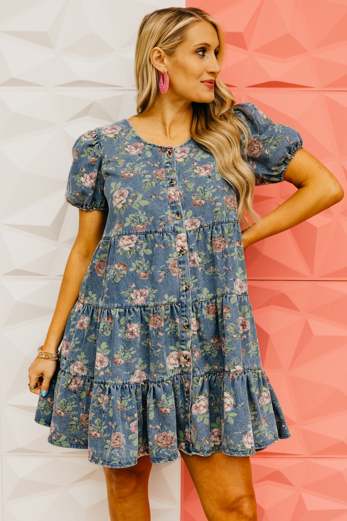 The Yaretzi Puff Sleeve Button Down Mini Denim Dress