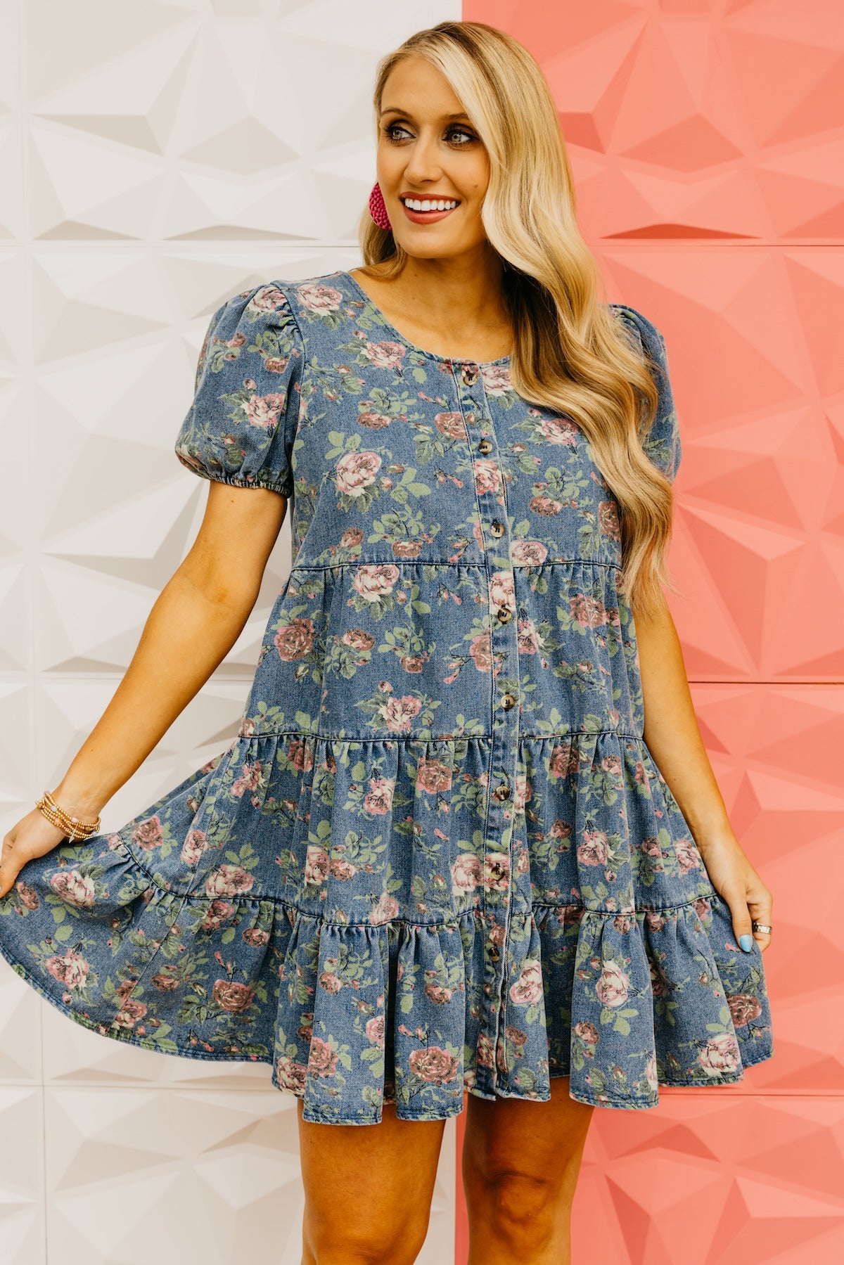 The Yaretzi Puff Sleeve Button Down Mini Denim Dress