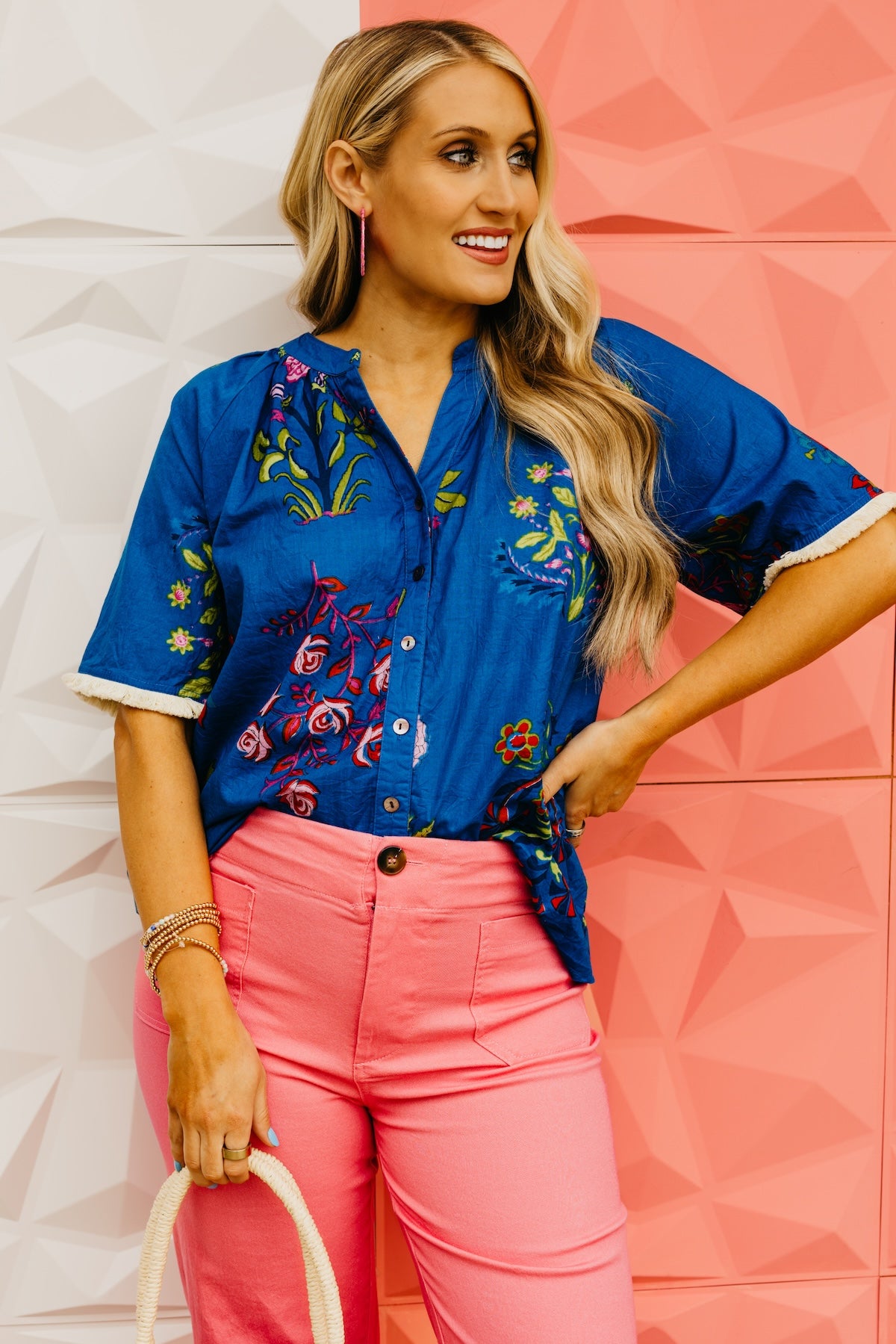 The Mollie Floral Fringe Sleeve Top