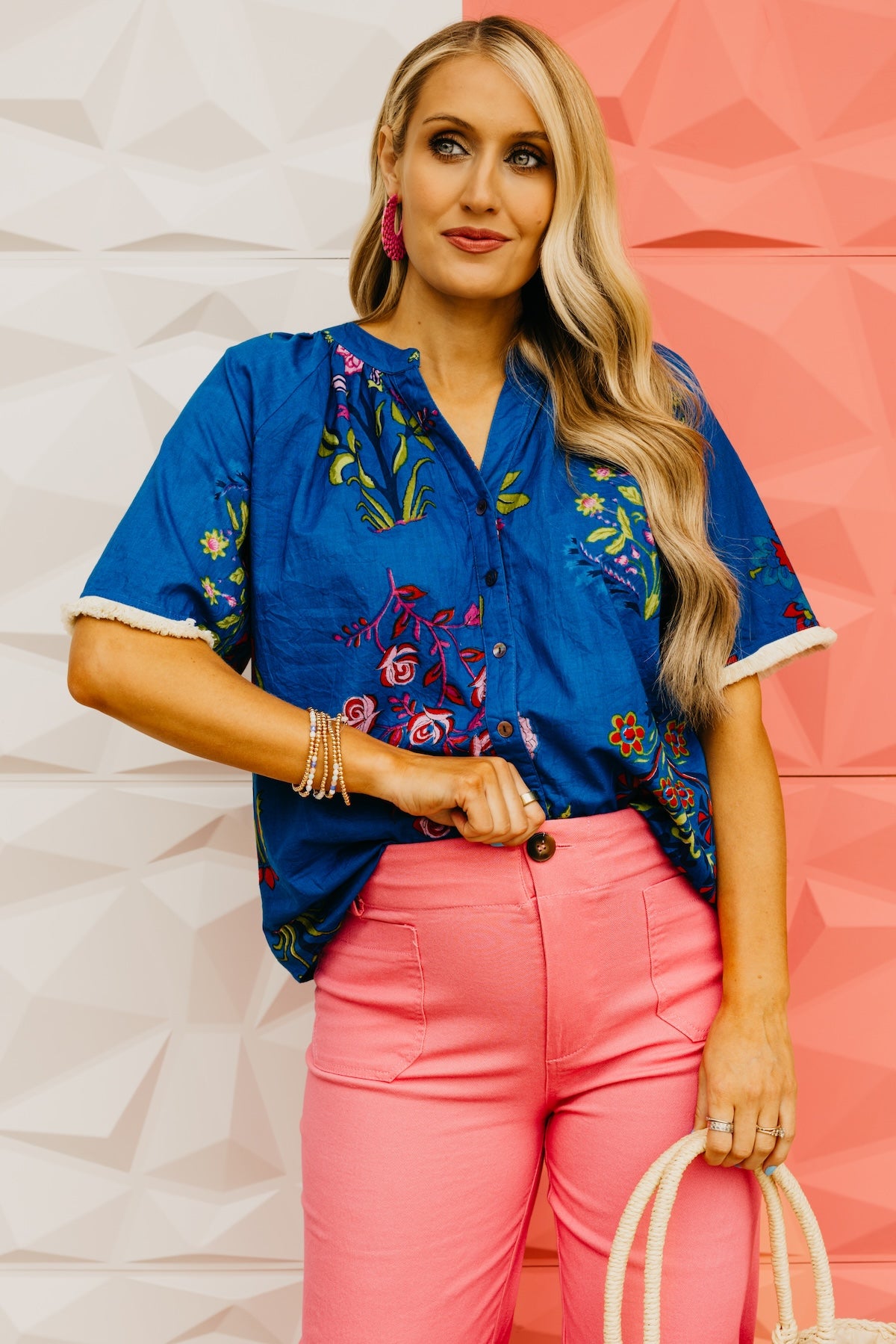 The Mollie Floral Fringe Sleeve Top