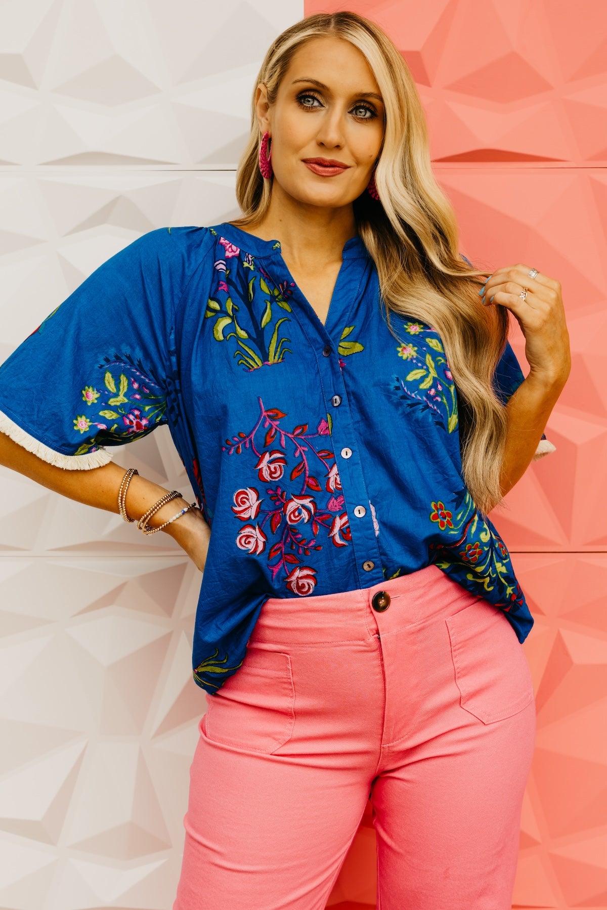 The Mollie Floral Fringe Sleeve Top