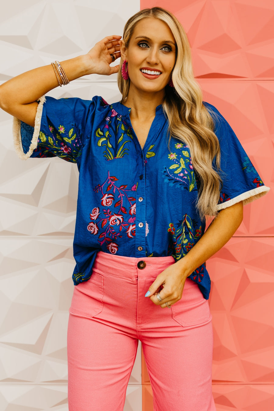 The Mollie Floral Fringe Sleeve Top