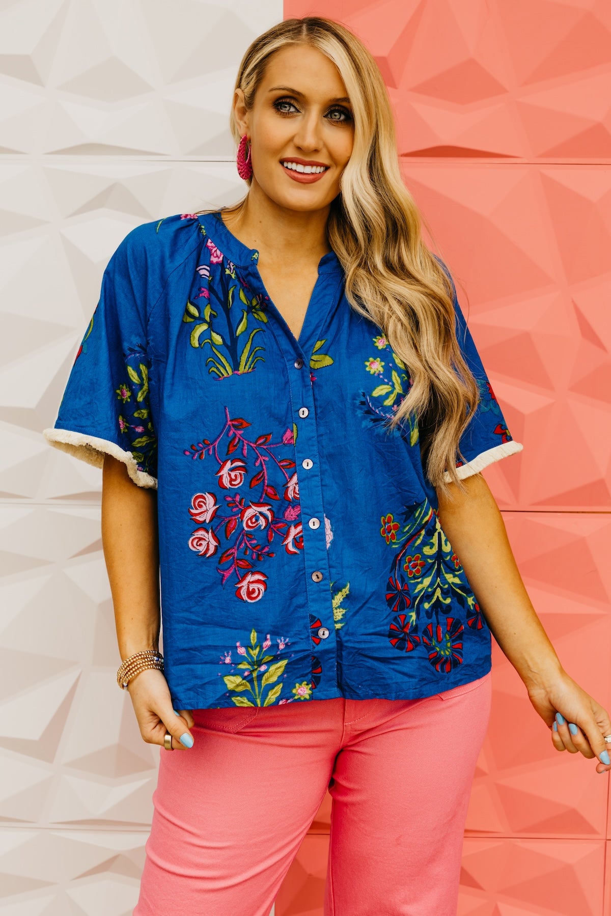 The Mollie Floral Fringe Sleeve Top