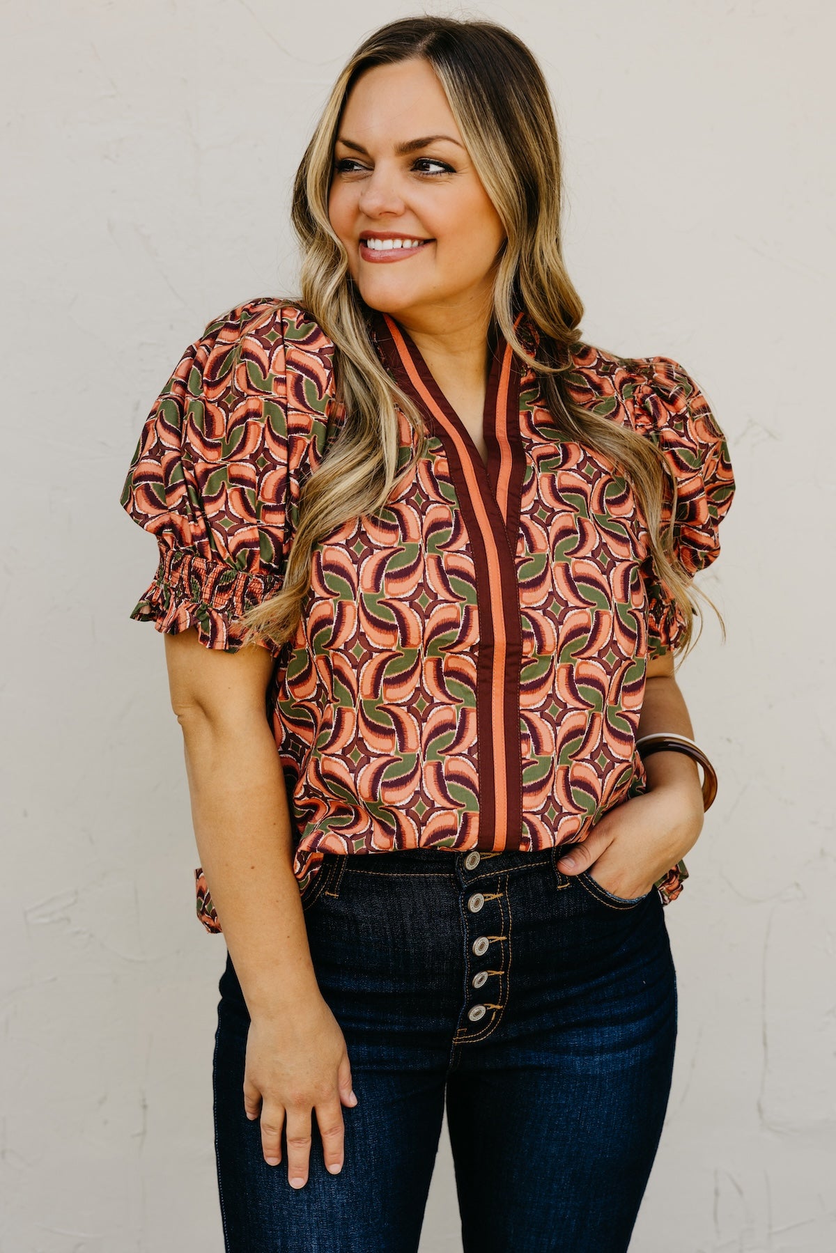 The Valley Abstract Contrast Woven Top