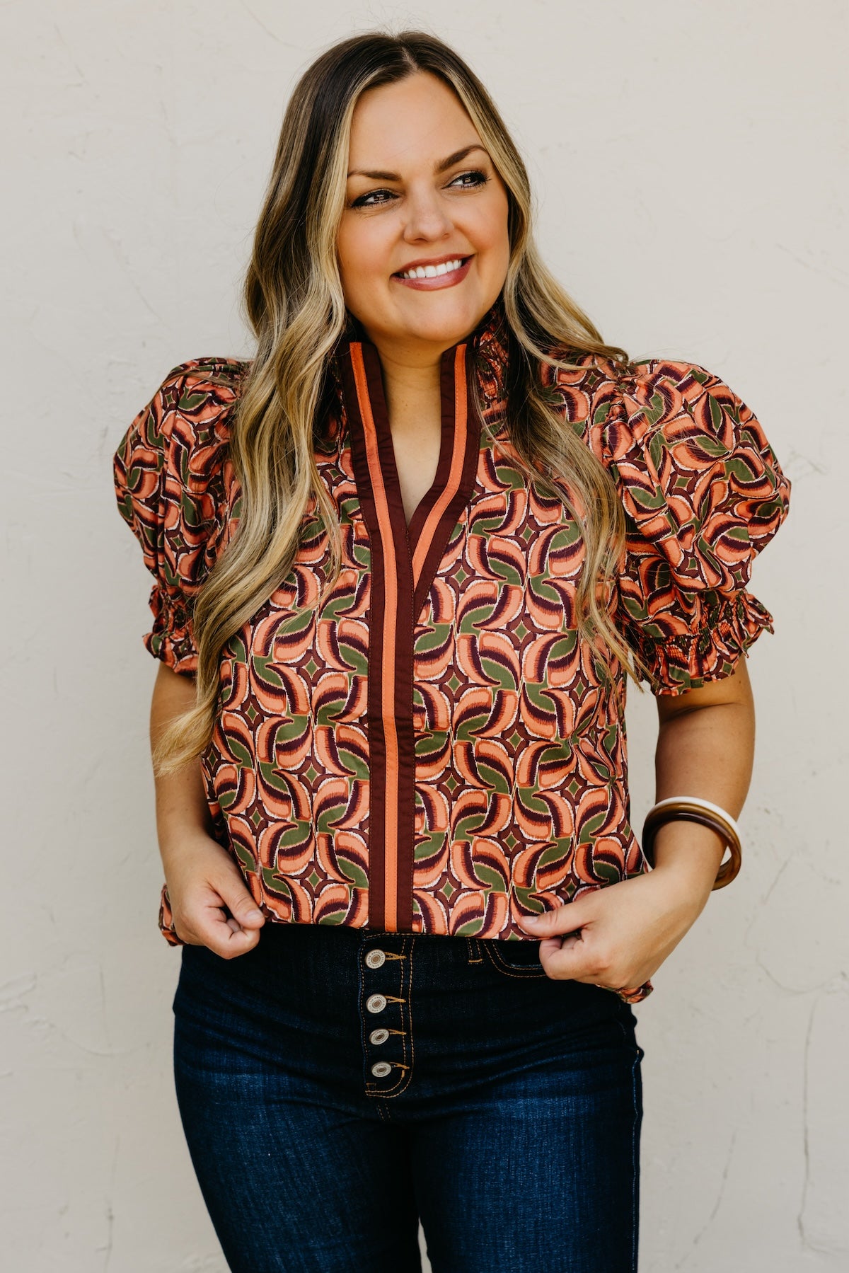 The Valley Abstract Contrast Woven Top