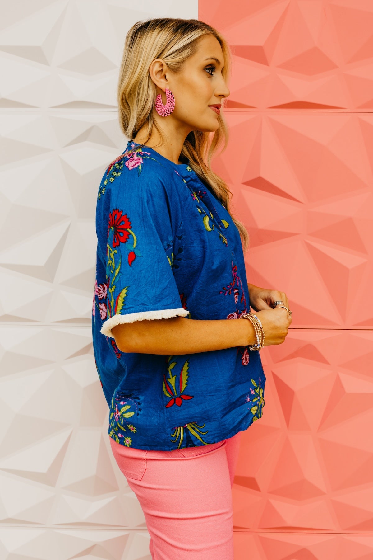 The Mollie Floral Fringe Sleeve Top