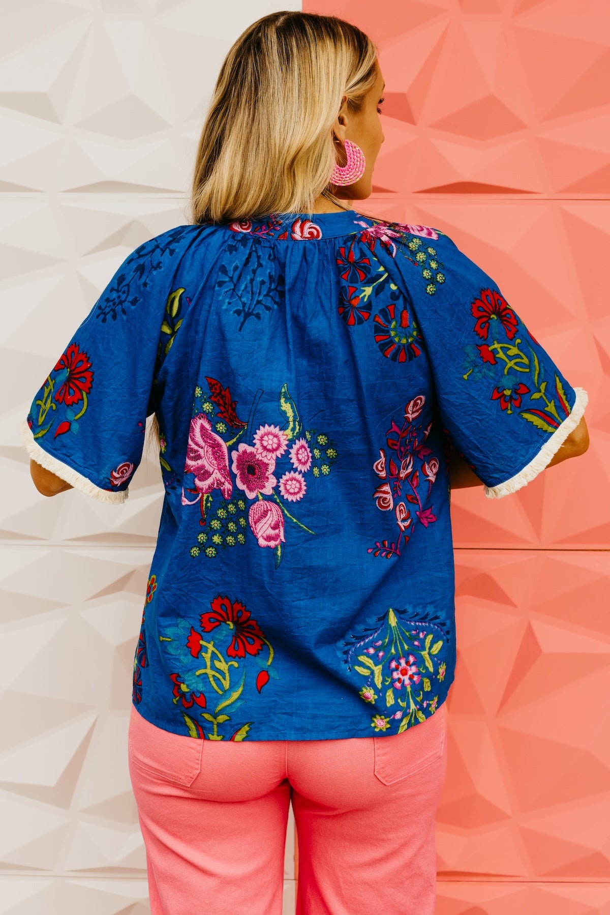 The Mollie Floral Fringe Sleeve Top