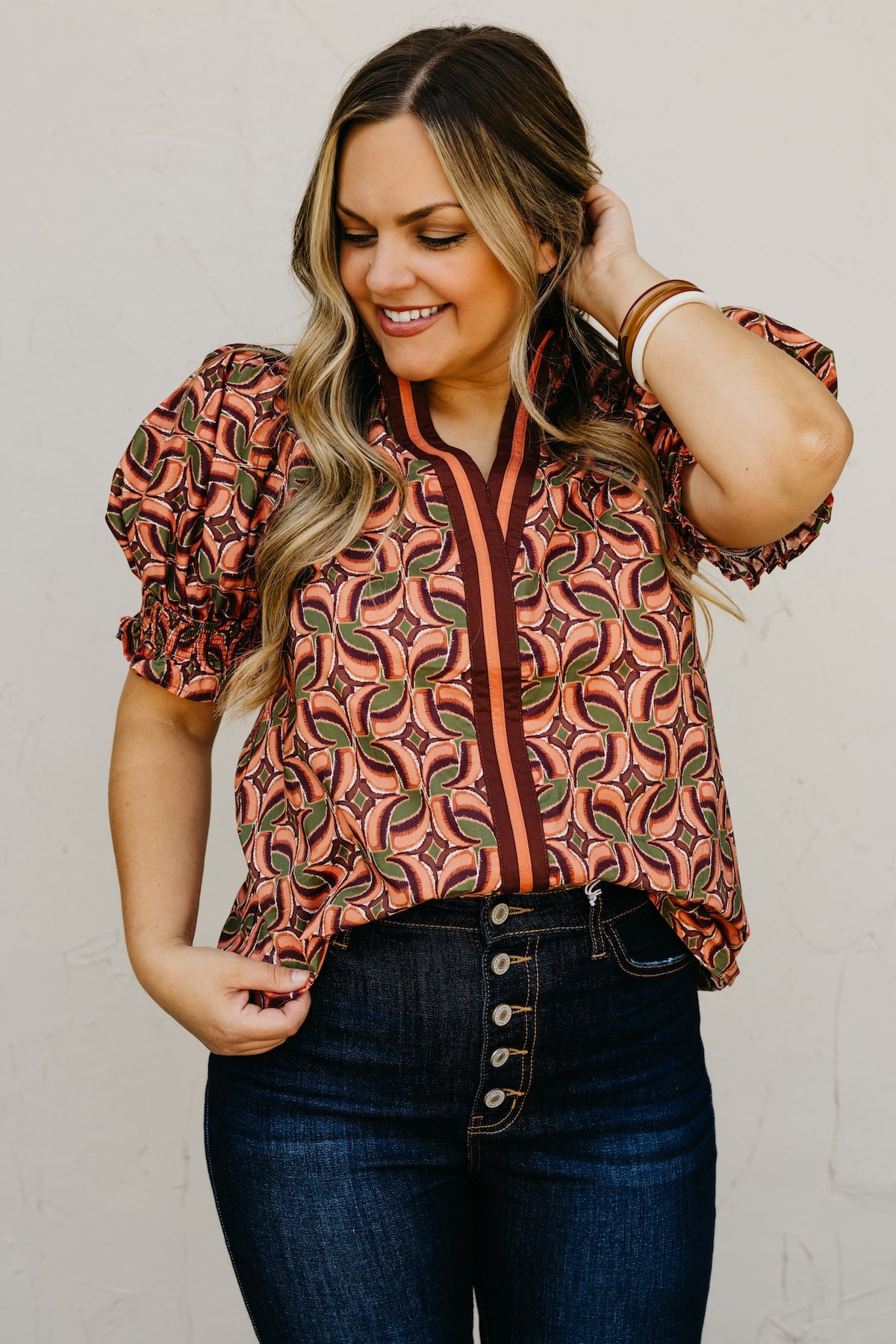 The Valley Abstract Contrast Woven Top