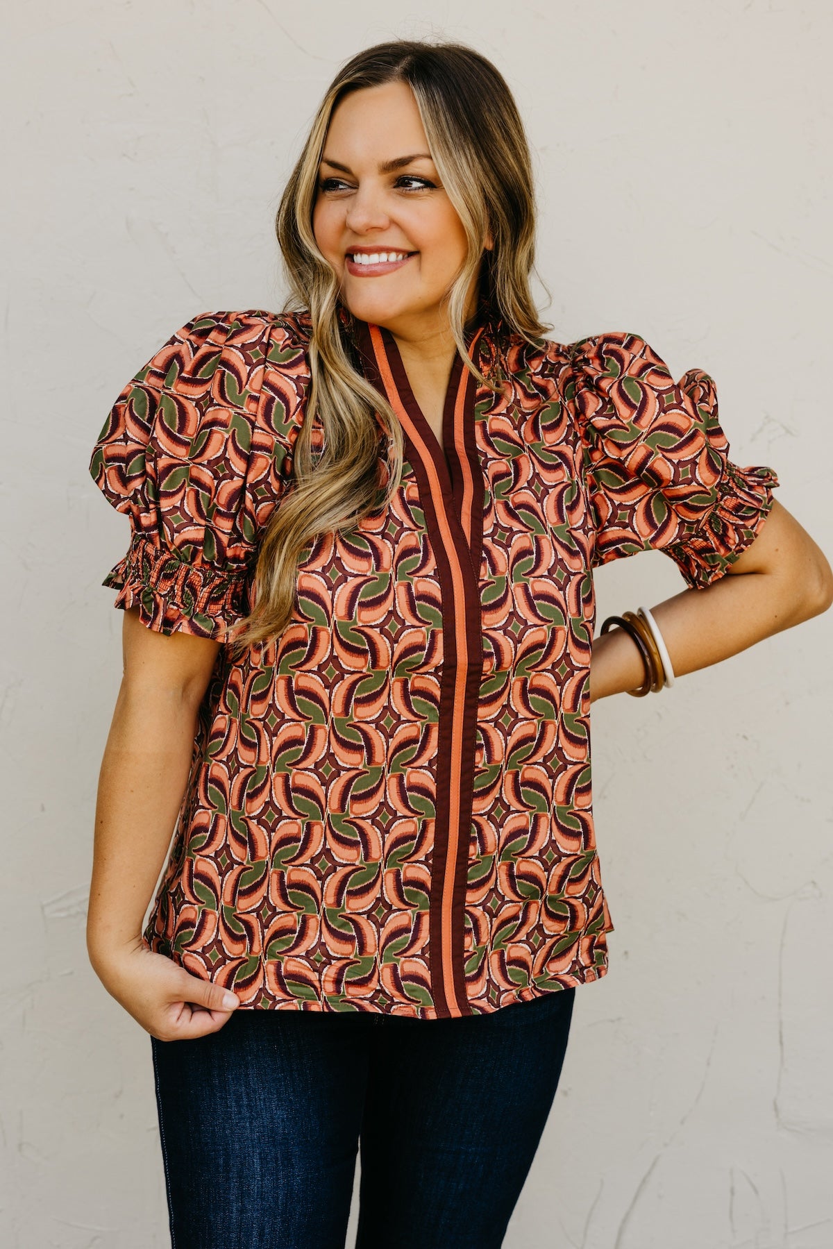 The Valley Abstract Contrast Woven Top