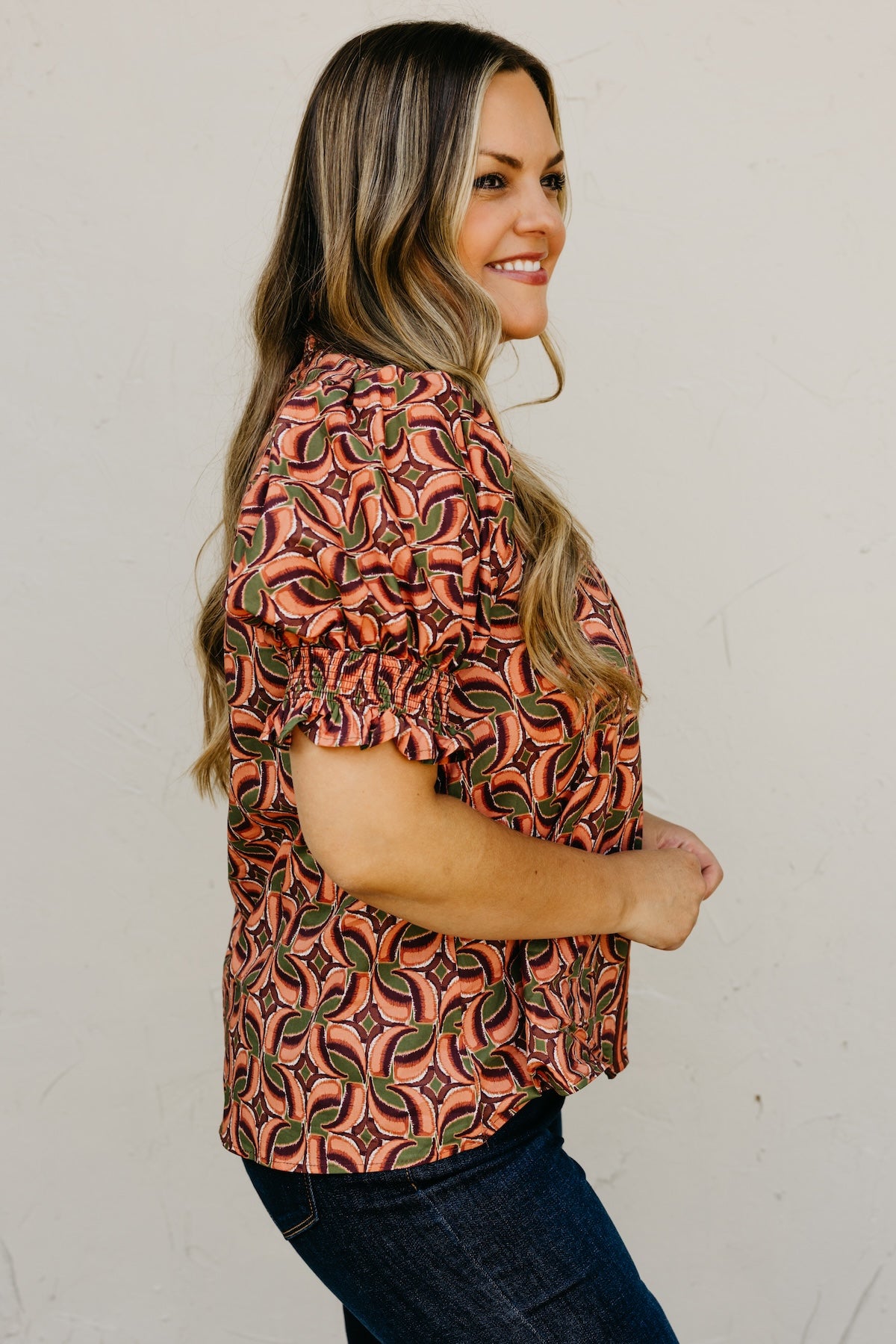 The Valley Abstract Contrast Woven Top