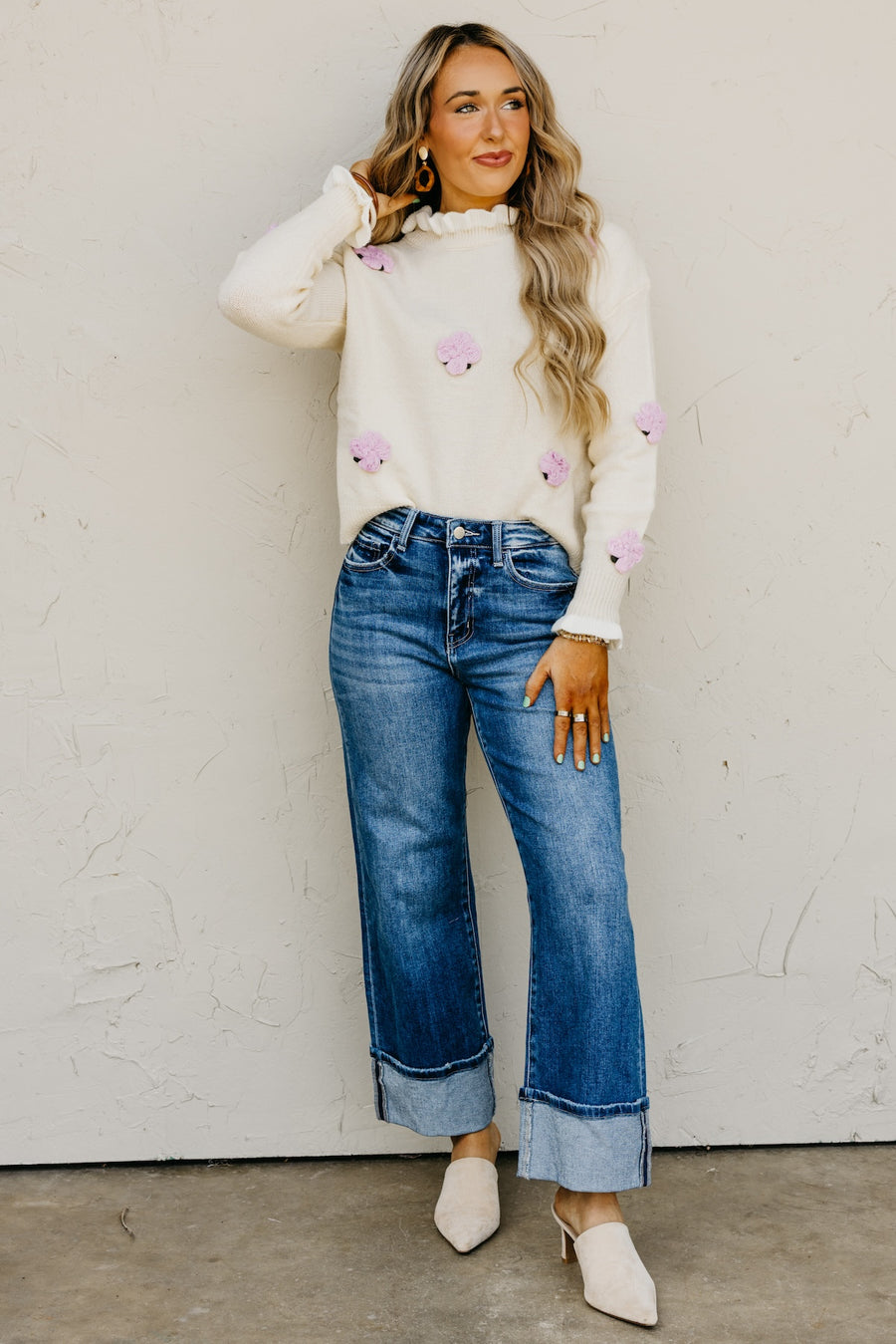 The Rogelio Floral Ruffle Trim Sweater