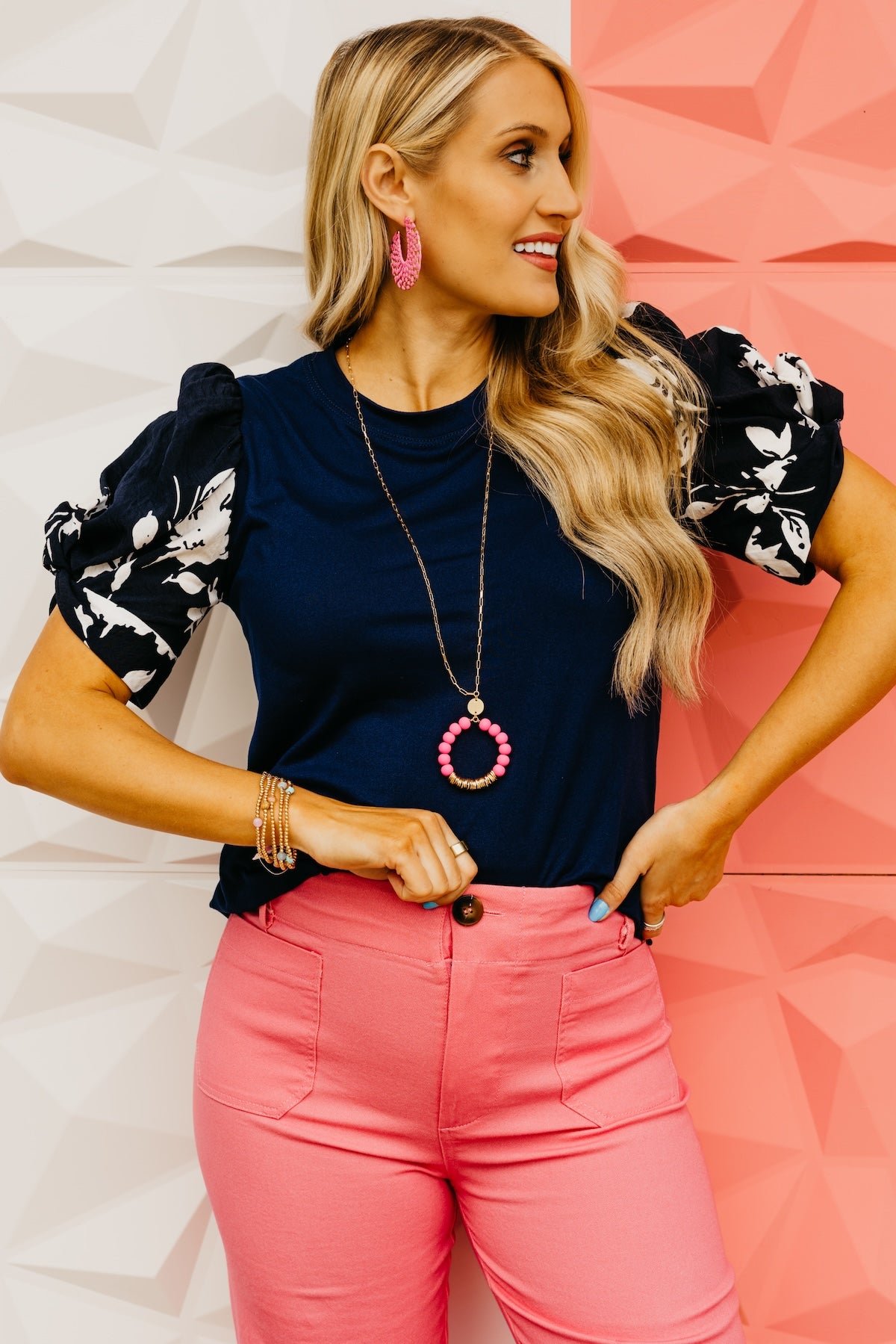 The Brennan Floral Puff Sleeve Knot Top