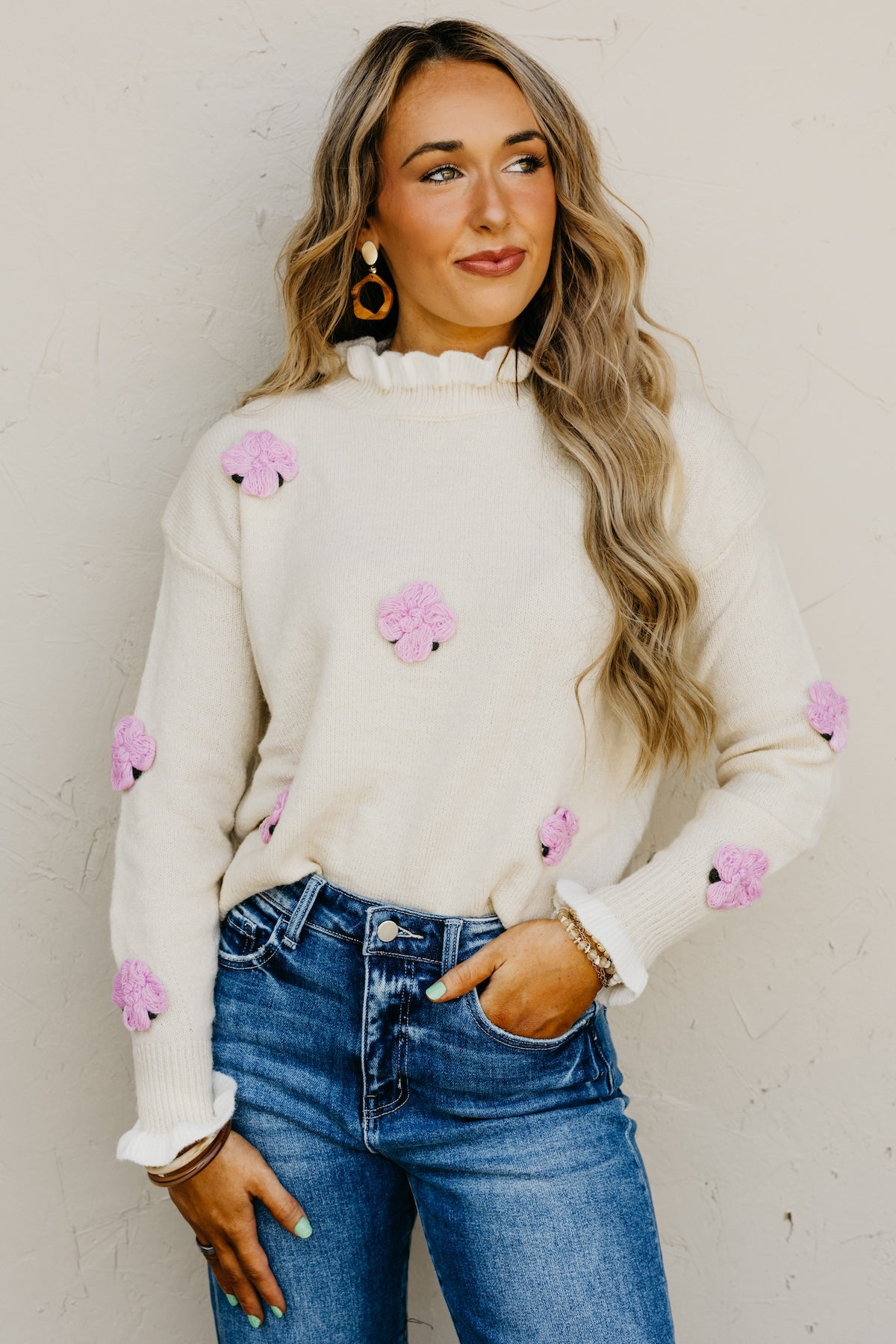 The Rogelio Floral Ruffle Trim Sweater