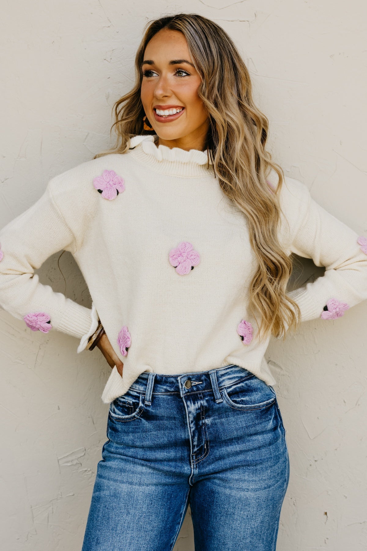 The Rogelio Floral Ruffle Trim Sweater