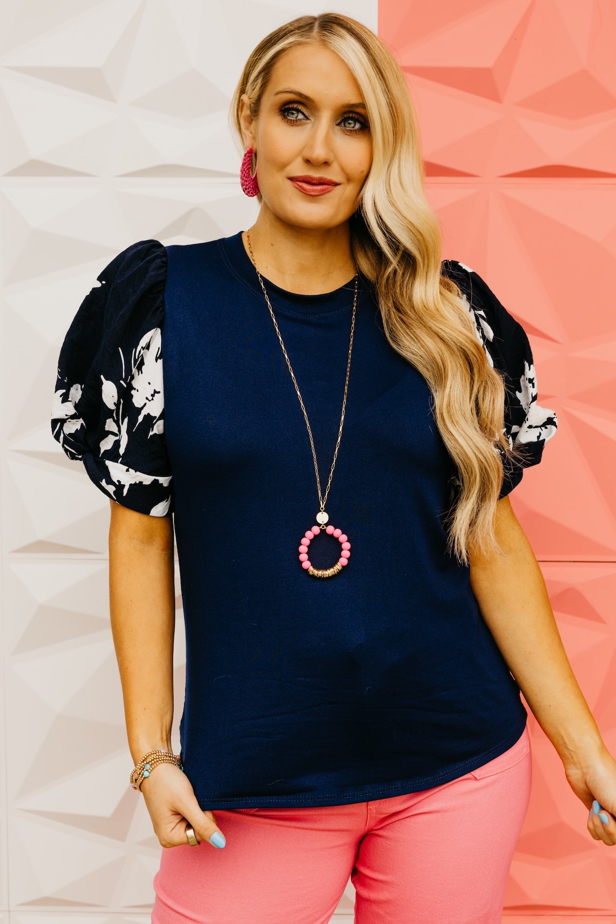 The Brennan Floral Puff Sleeve Knot Top