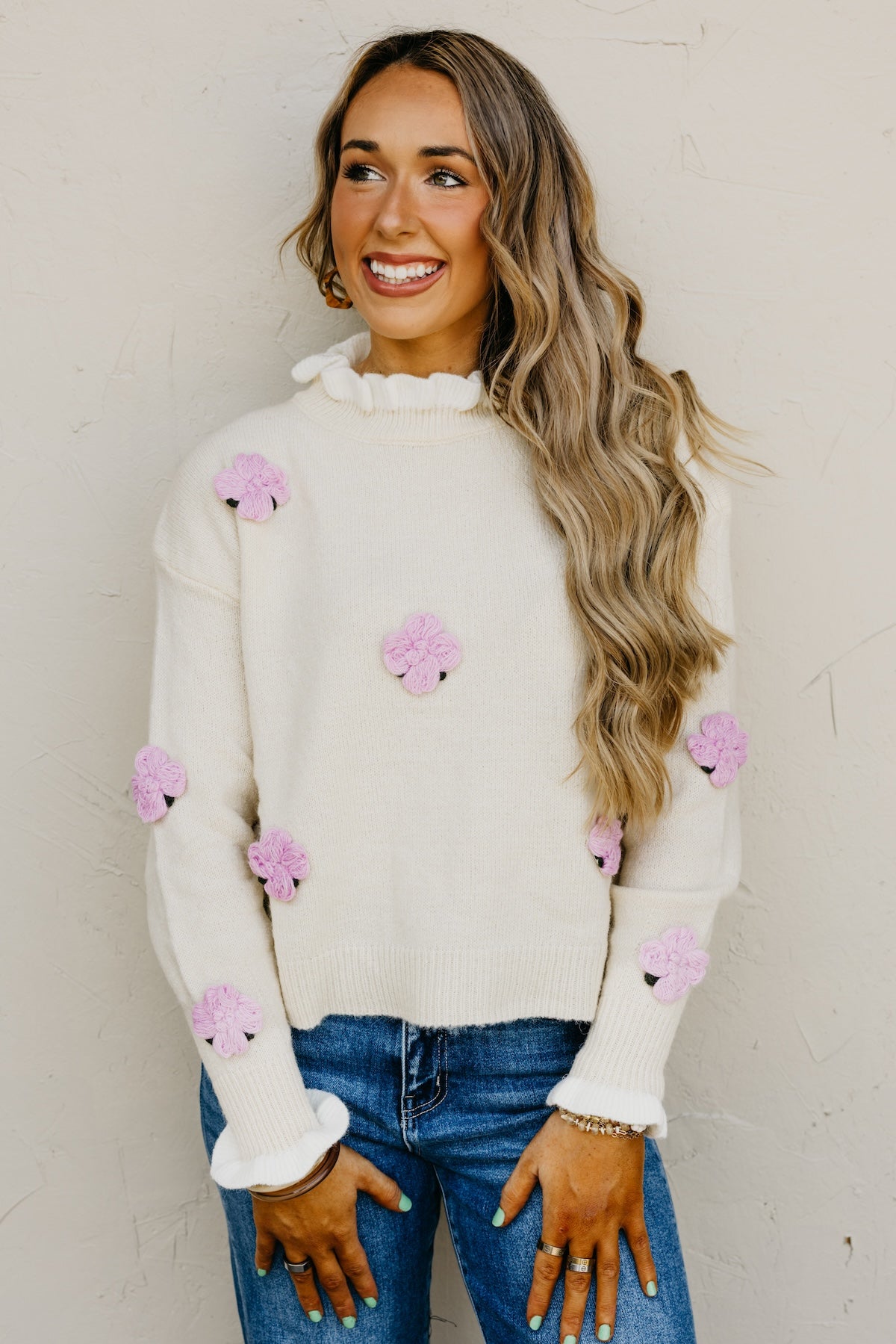 The Rogelio Floral Ruffle Trim Sweater