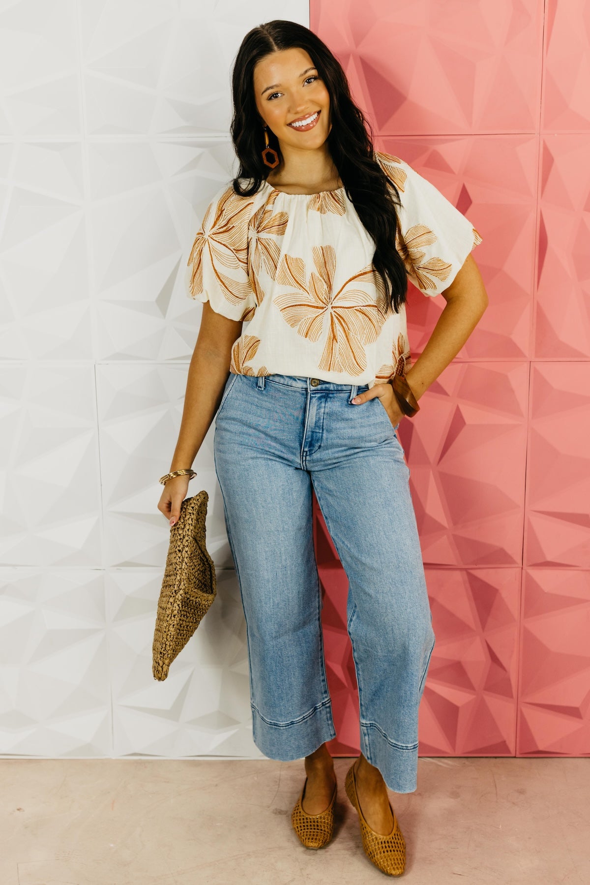 The Mia Puff Sleeve Floral Embroidered Top