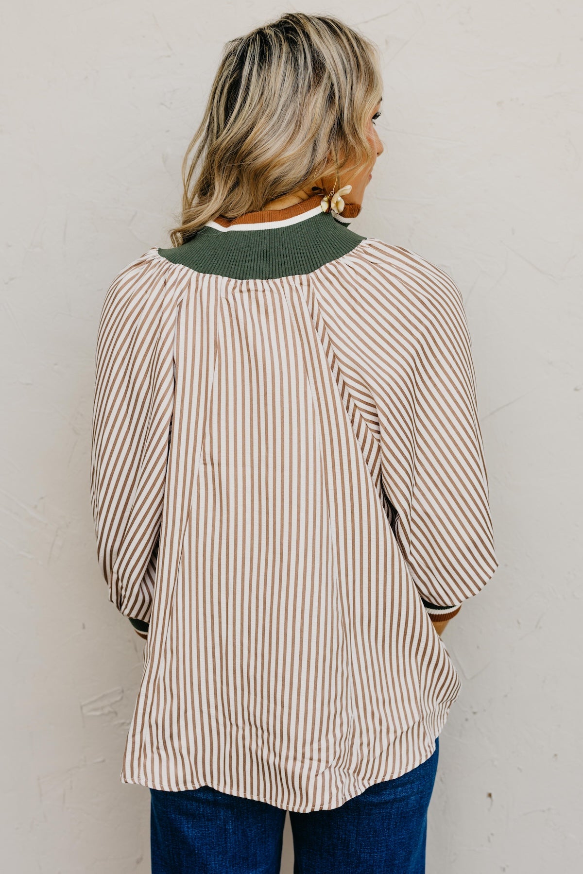 The Kelley Contrast Quarter Zip Woven Top
