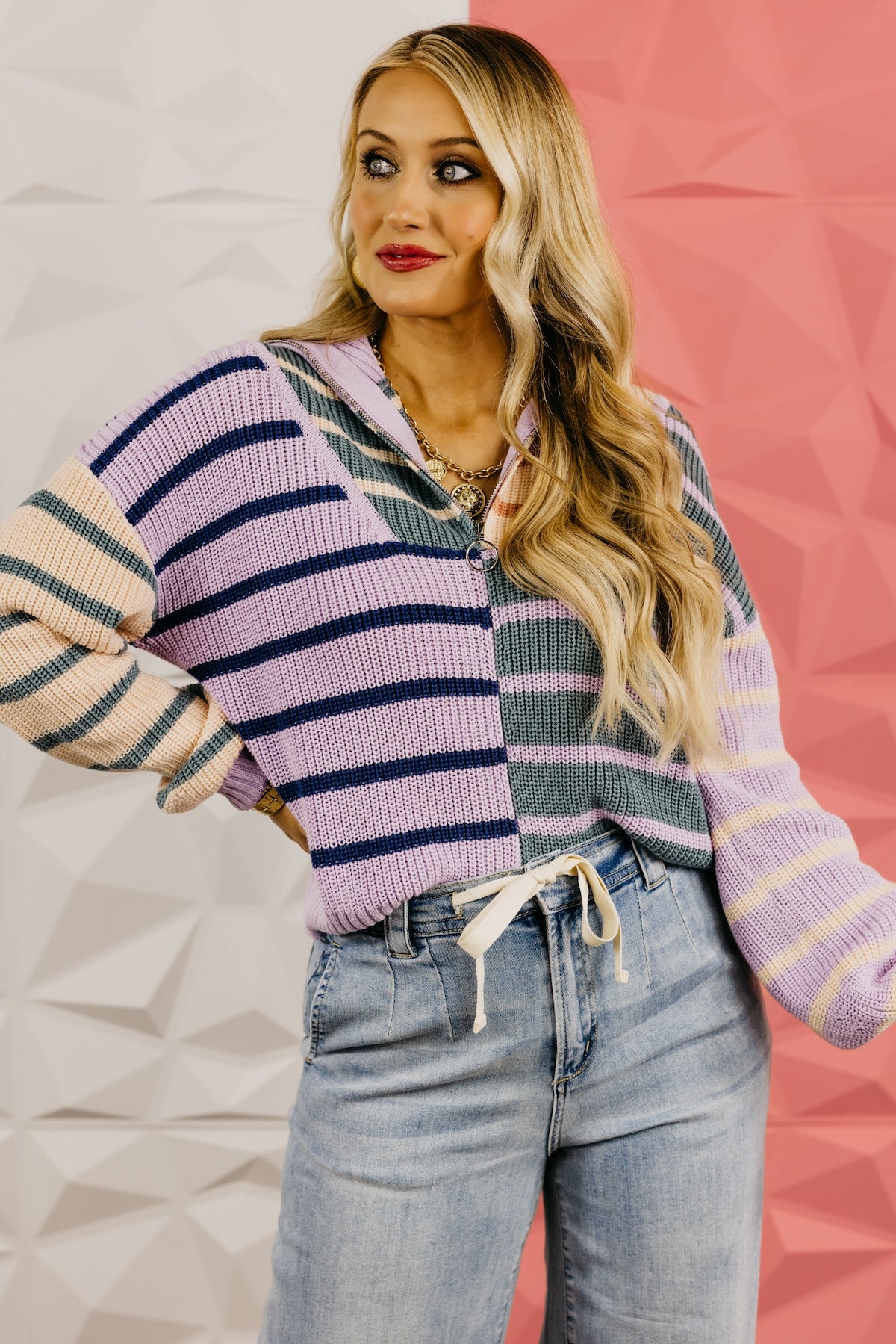 The Maisee Color Block Quarter-Zip Sweater