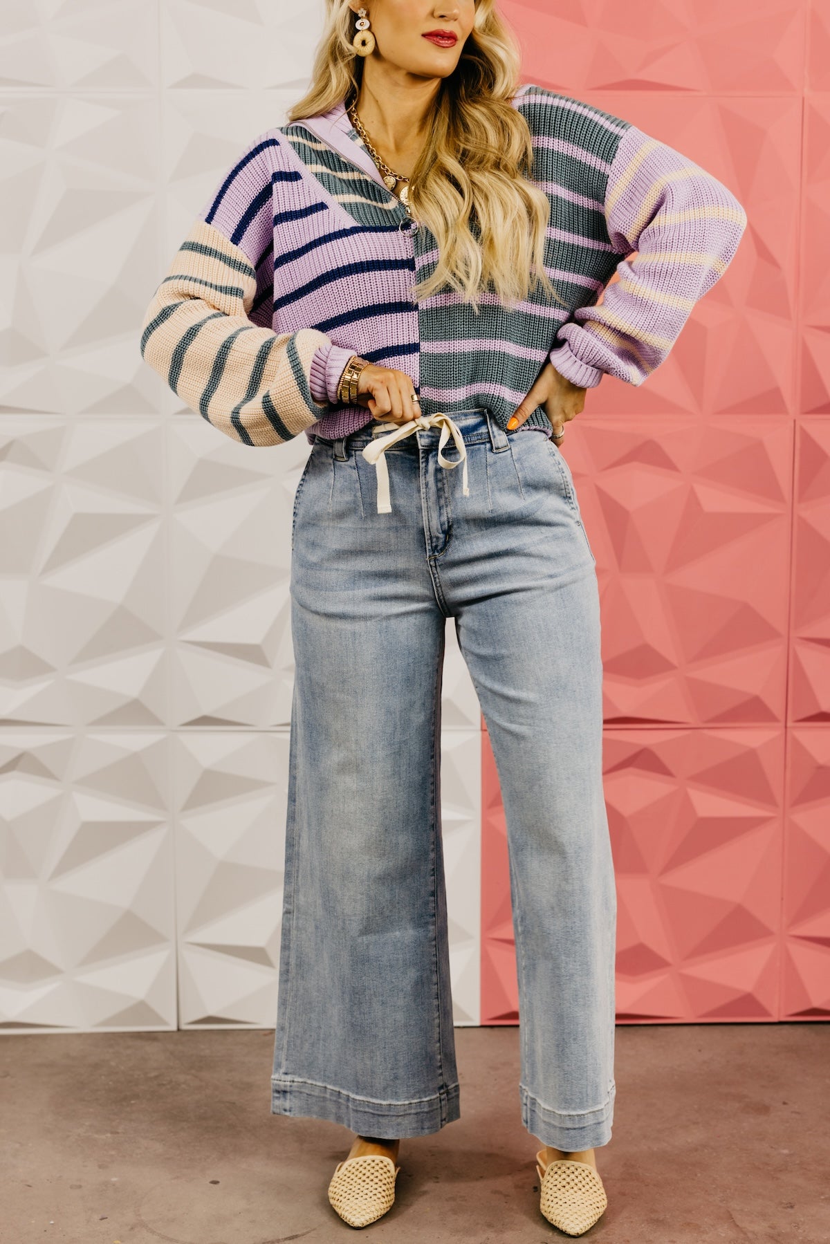 The Alisa Tie Front Wide Leg Denim