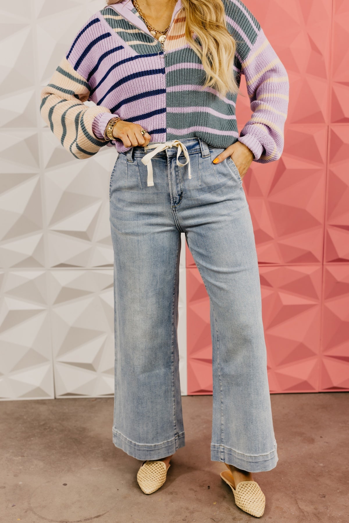 The Alisa Tie Front Wide Leg Denim