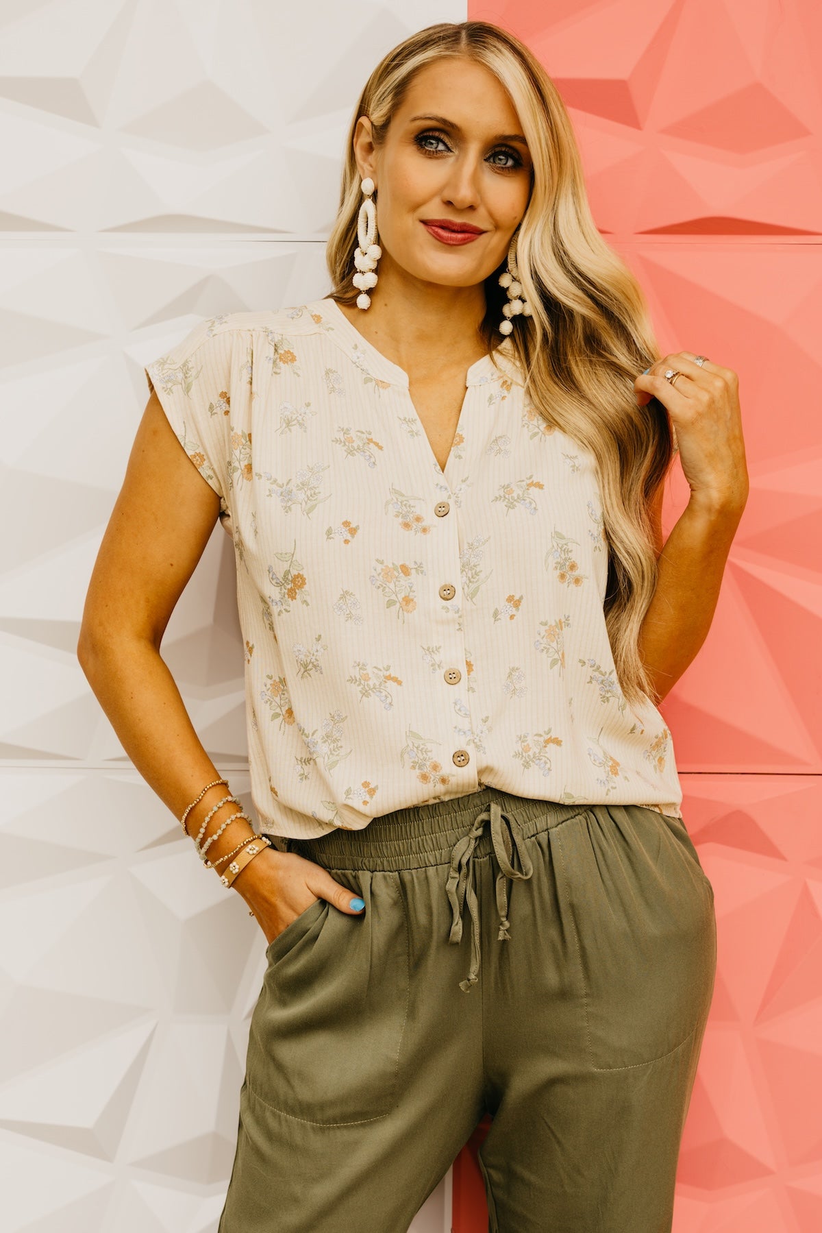The Helen Stripe Floral Button Down Top