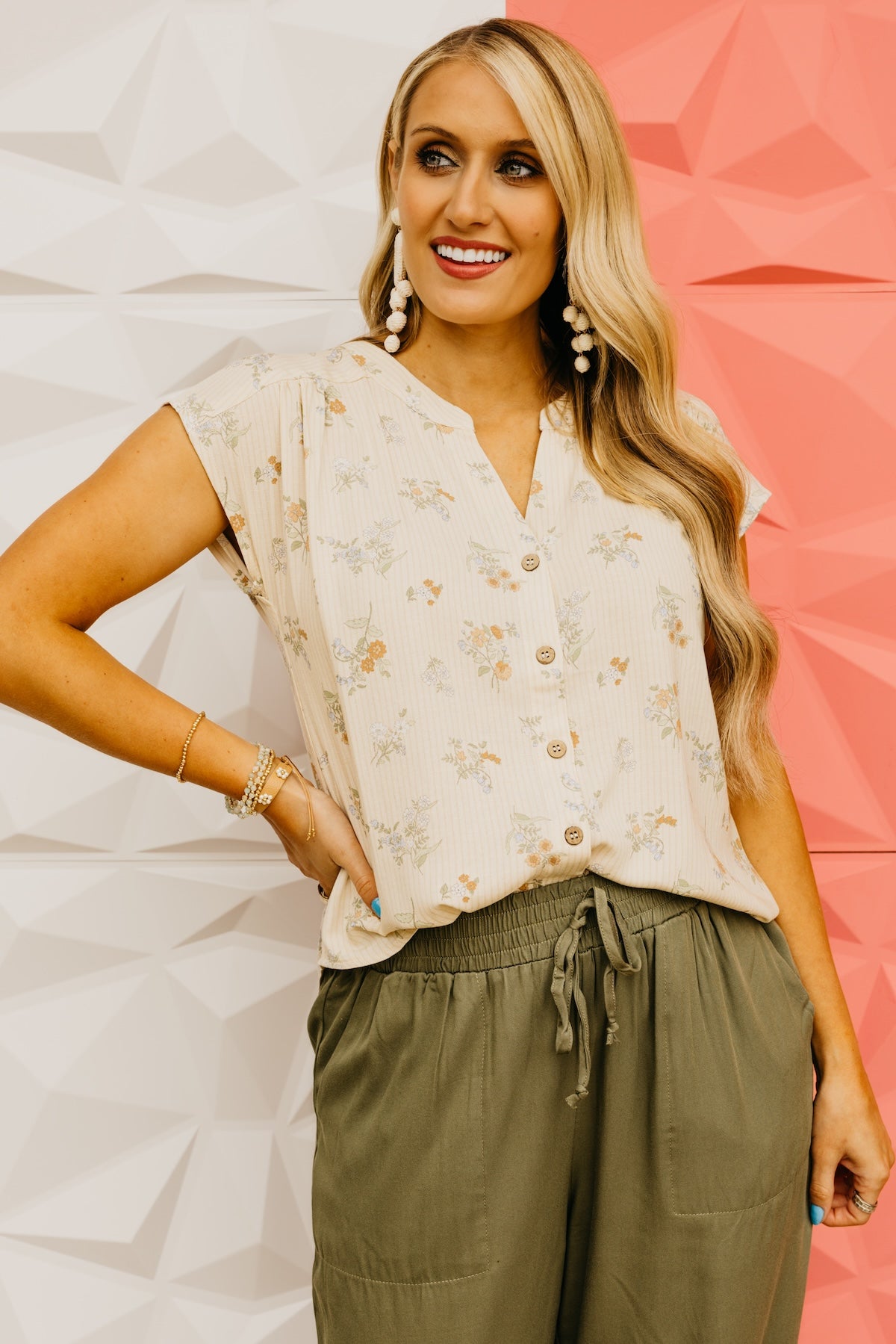 The Helen Stripe Floral Button Down Top