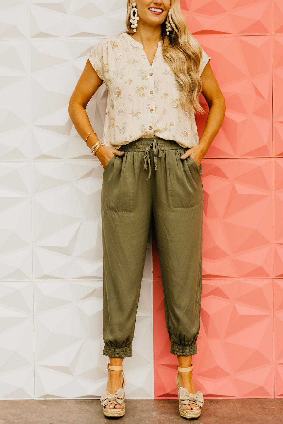 The Keilani Elastic Waist Pants - Olive