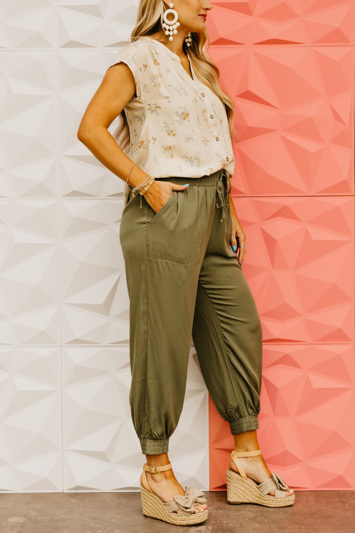 The Keilani Elastic Waist Pants - Olive