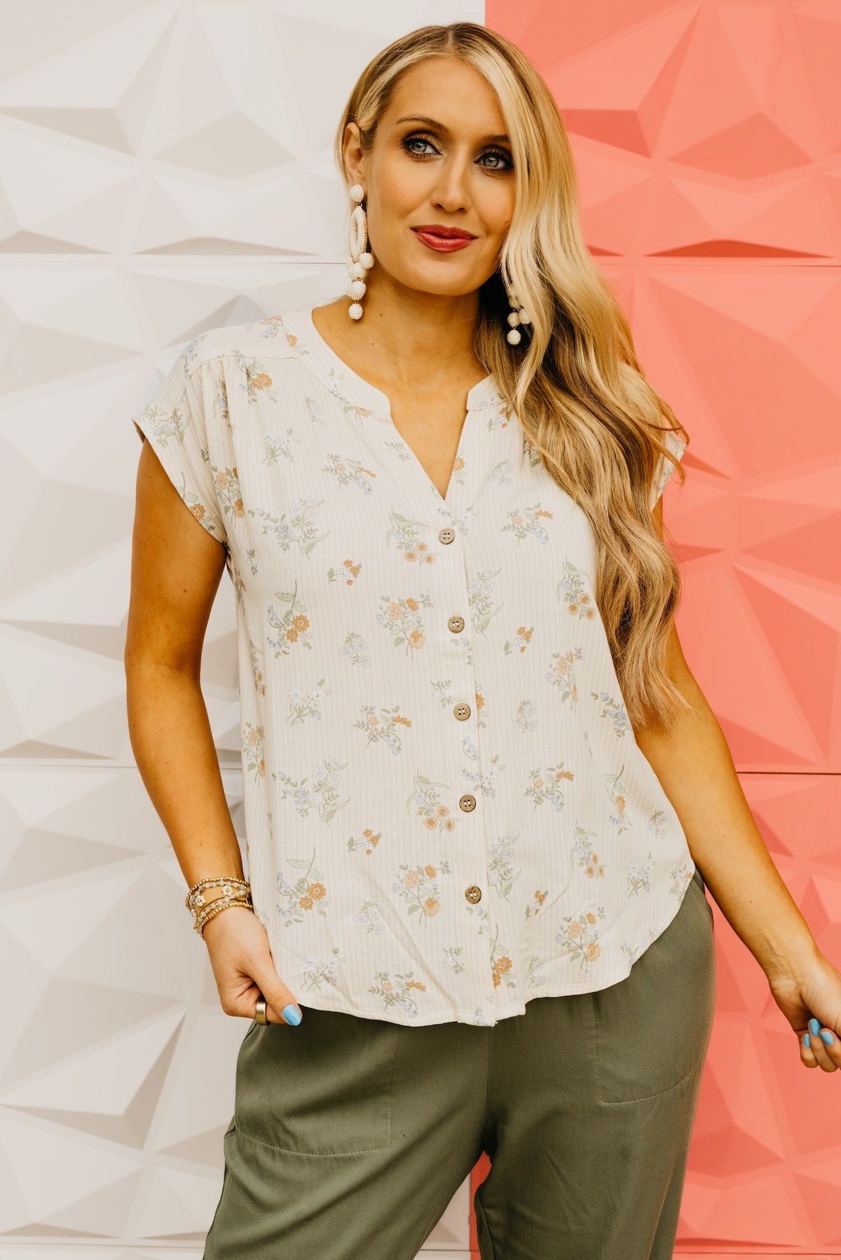 The Helen Stripe Floral Button Down Top