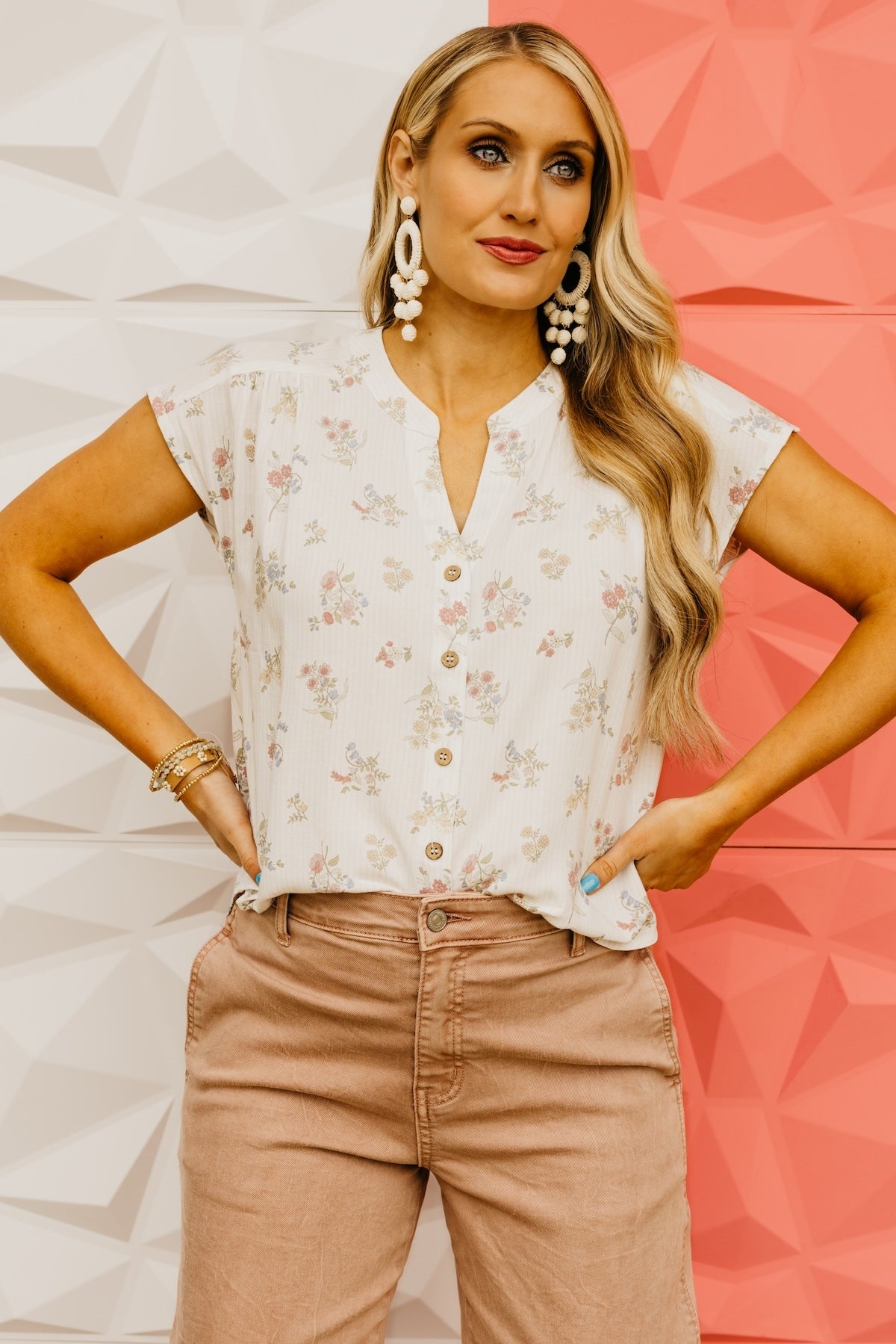 The Helen Stripe Floral Button Down Top