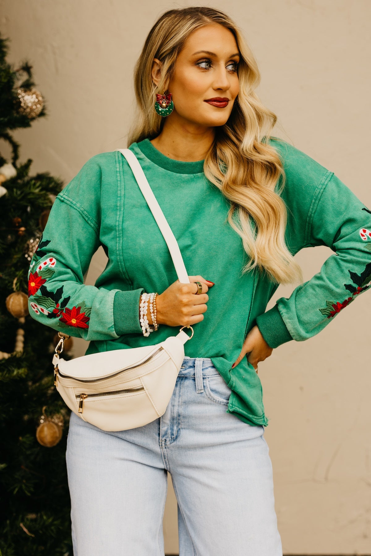 The Ledger Mistletoe Embroidered Mineral Sweatshirt