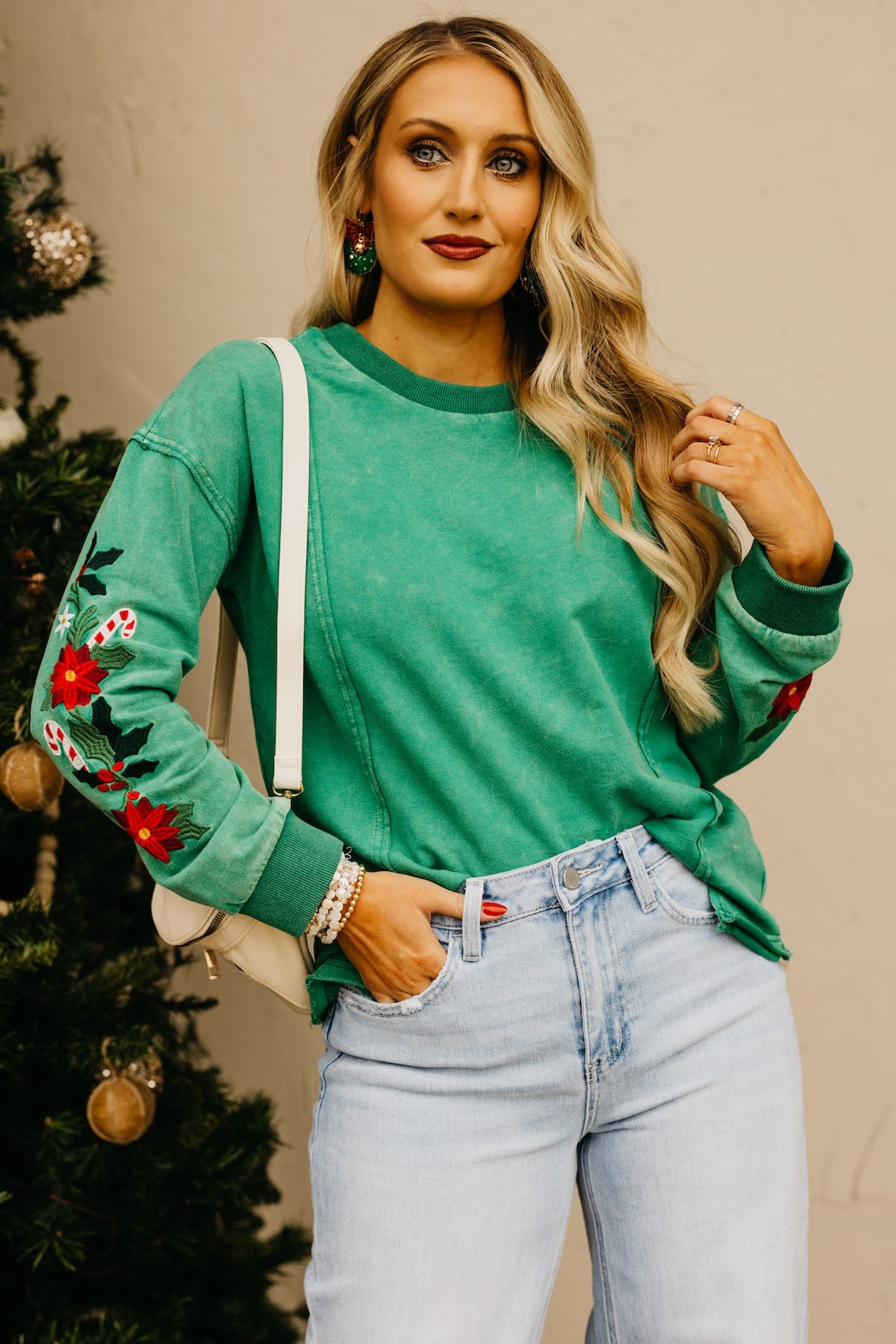 The Ledger Mistletoe Embroidered Mineral Sweatshirt