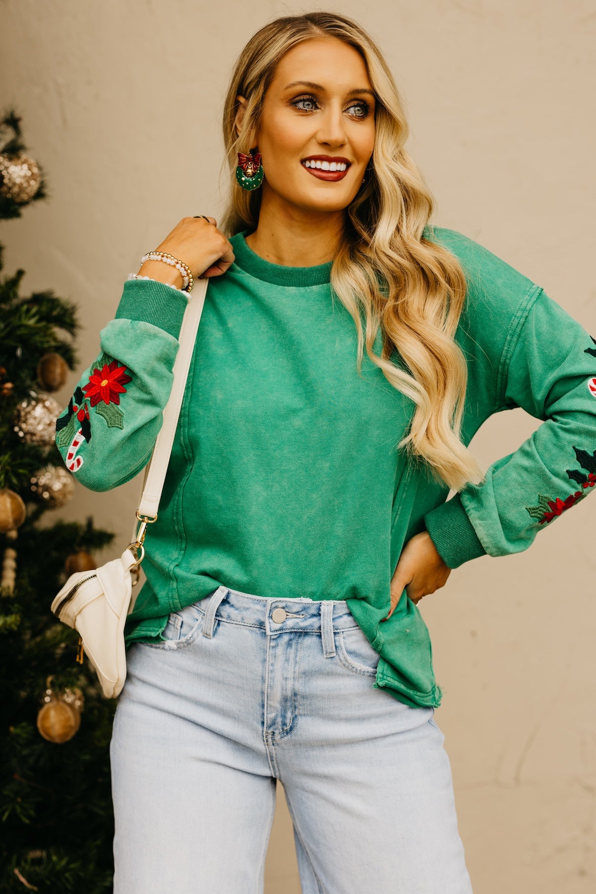 The Ledger Mistletoe Embroidered Mineral Sweatshirt