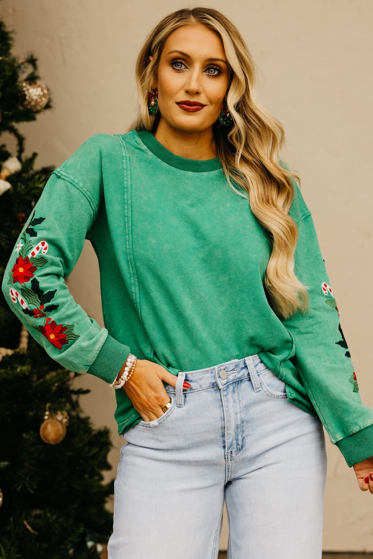 The Ledger Mistletoe Embroidered Mineral Sweatshirt