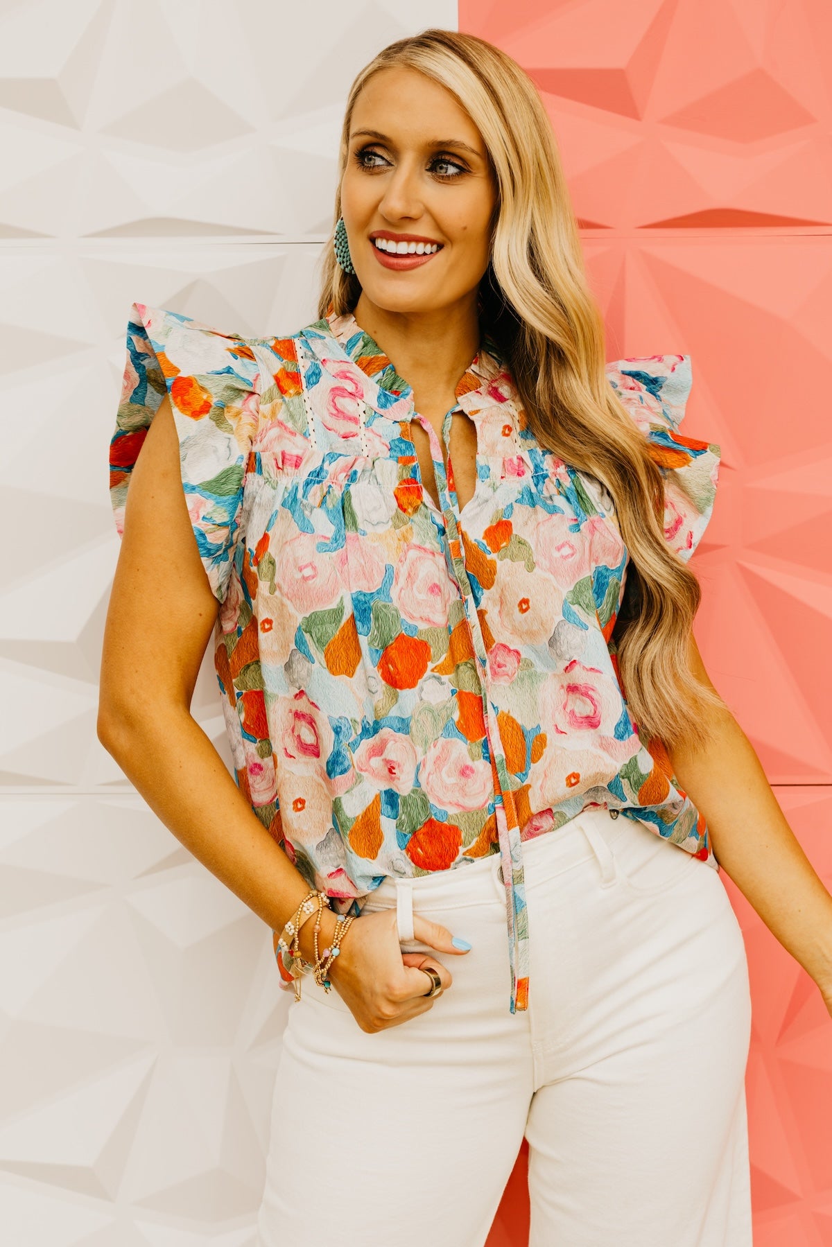 The Harvey Floral Flutter Sleeve Top