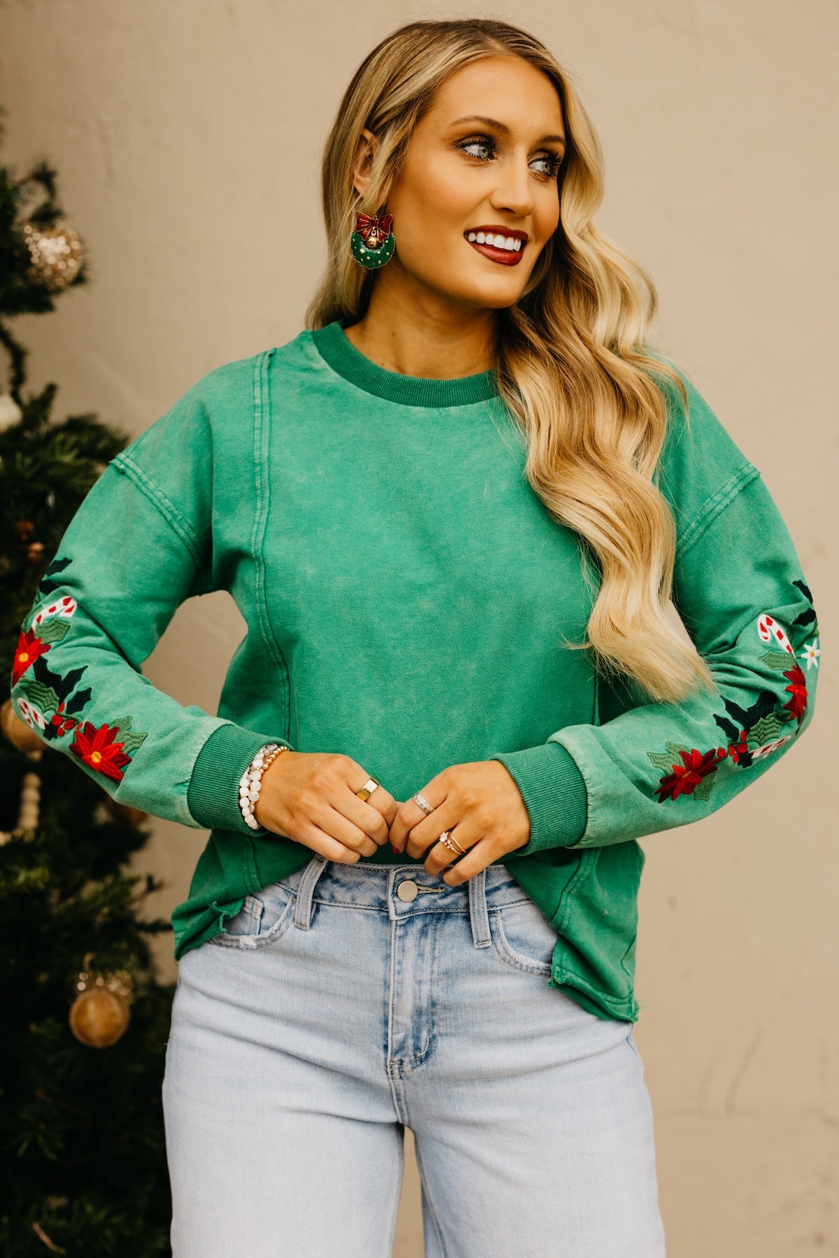 The Ledger Mistletoe Embroidered Mineral Sweatshirt