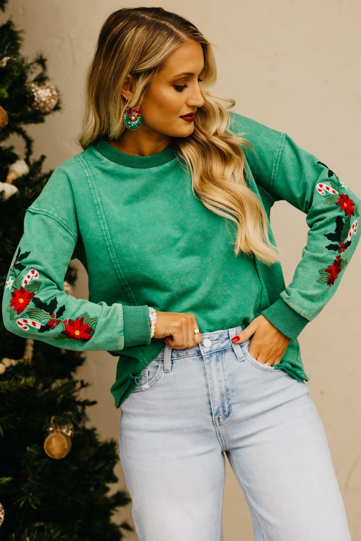 The Ledger Mistletoe Embroidered Mineral Sweatshirt