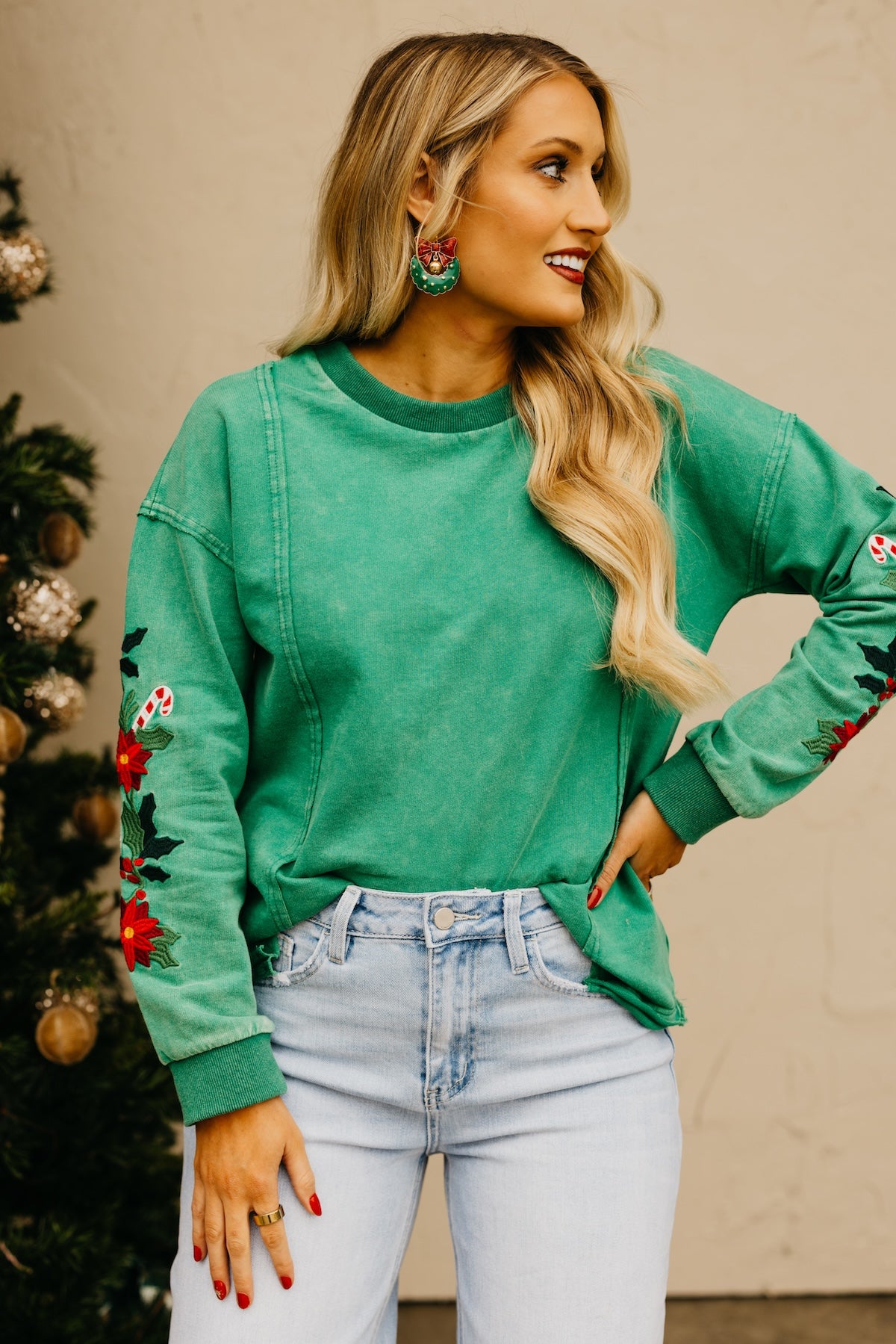 The Ledger Mistletoe Embroidered Mineral Sweatshirt