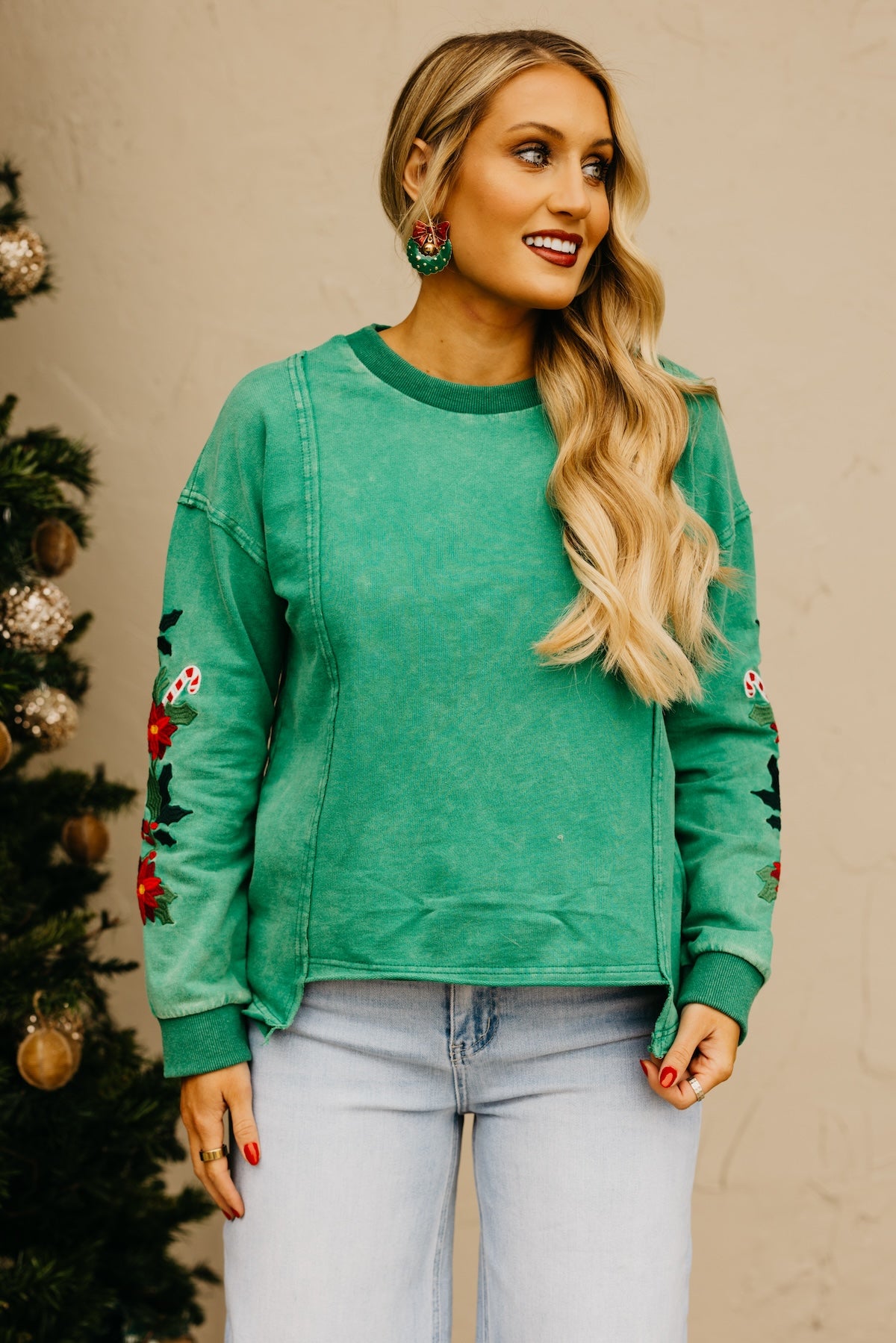 The Ledger Mistletoe Embroidered Mineral Sweatshirt