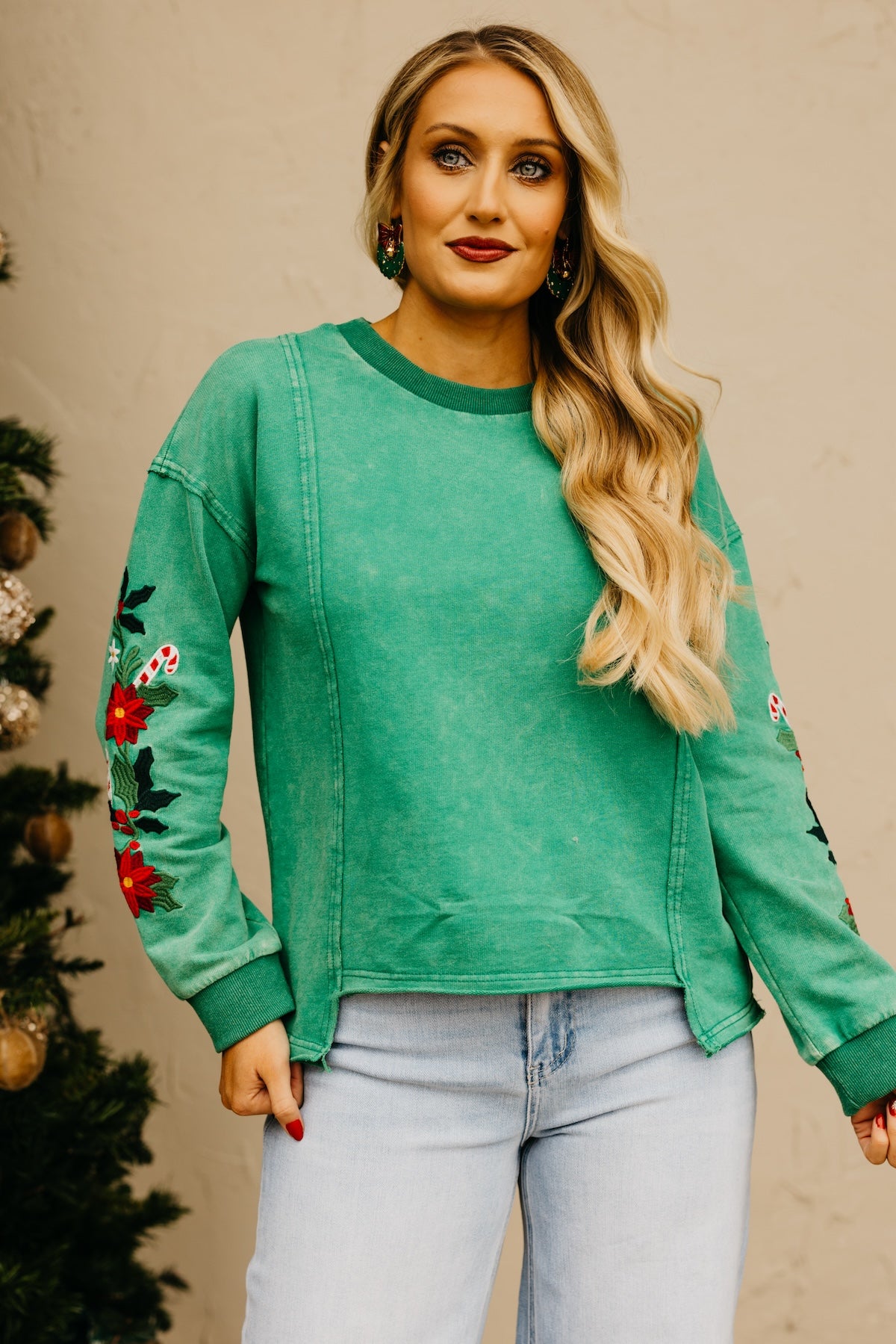 The Ledger Mistletoe Embroidered Mineral Sweatshirt