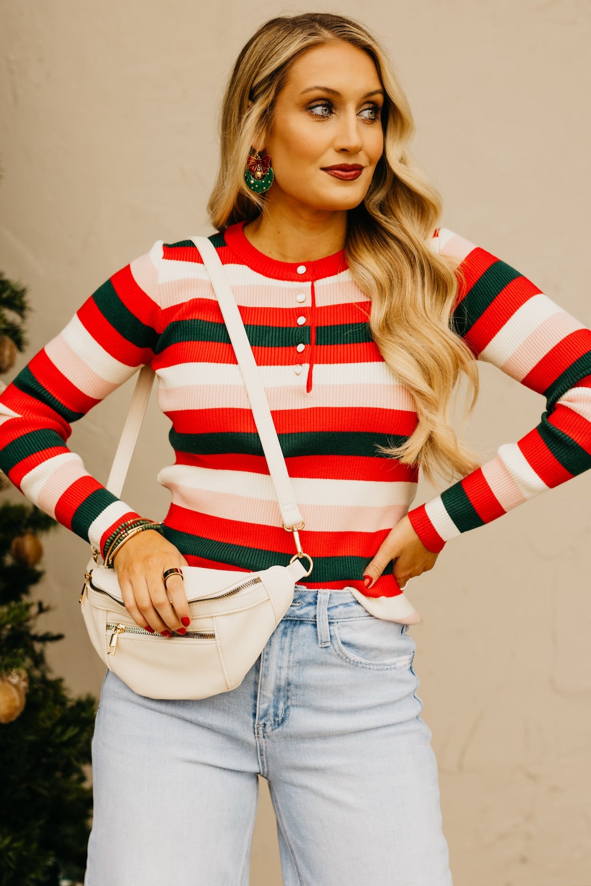 The Ayden Festive Striped Henley Top