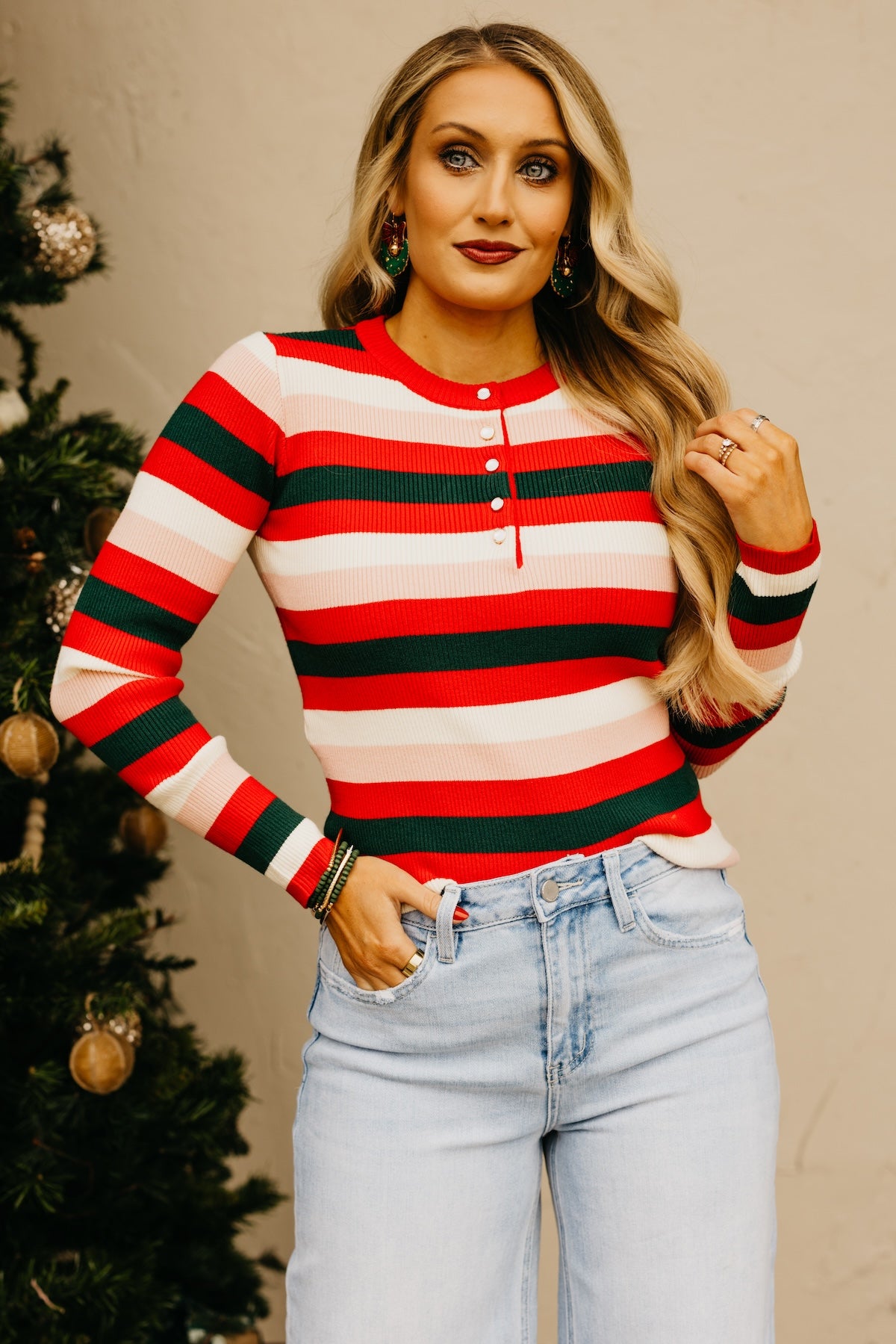 The Ayden Festive Striped Henley Top
