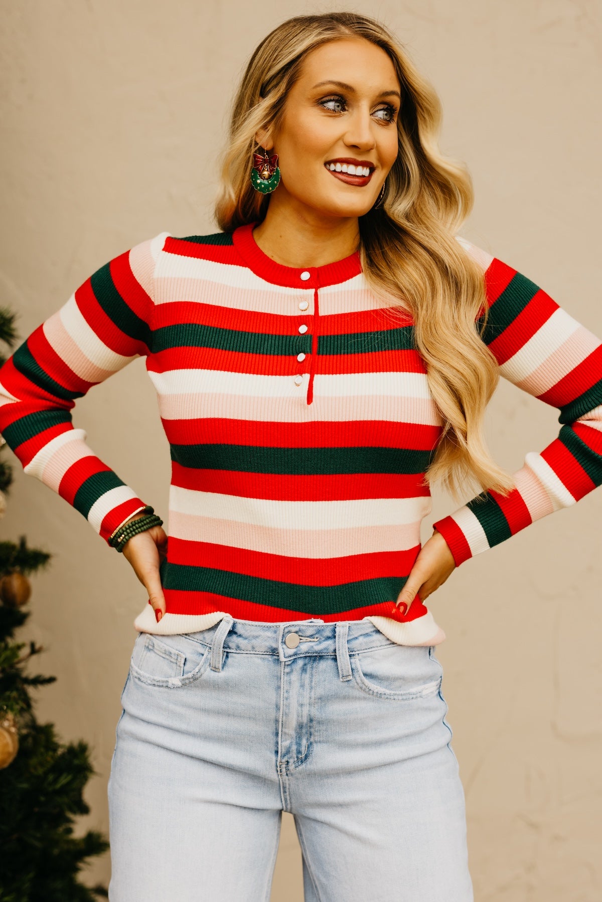 The Ayden Festive Striped Henley Top