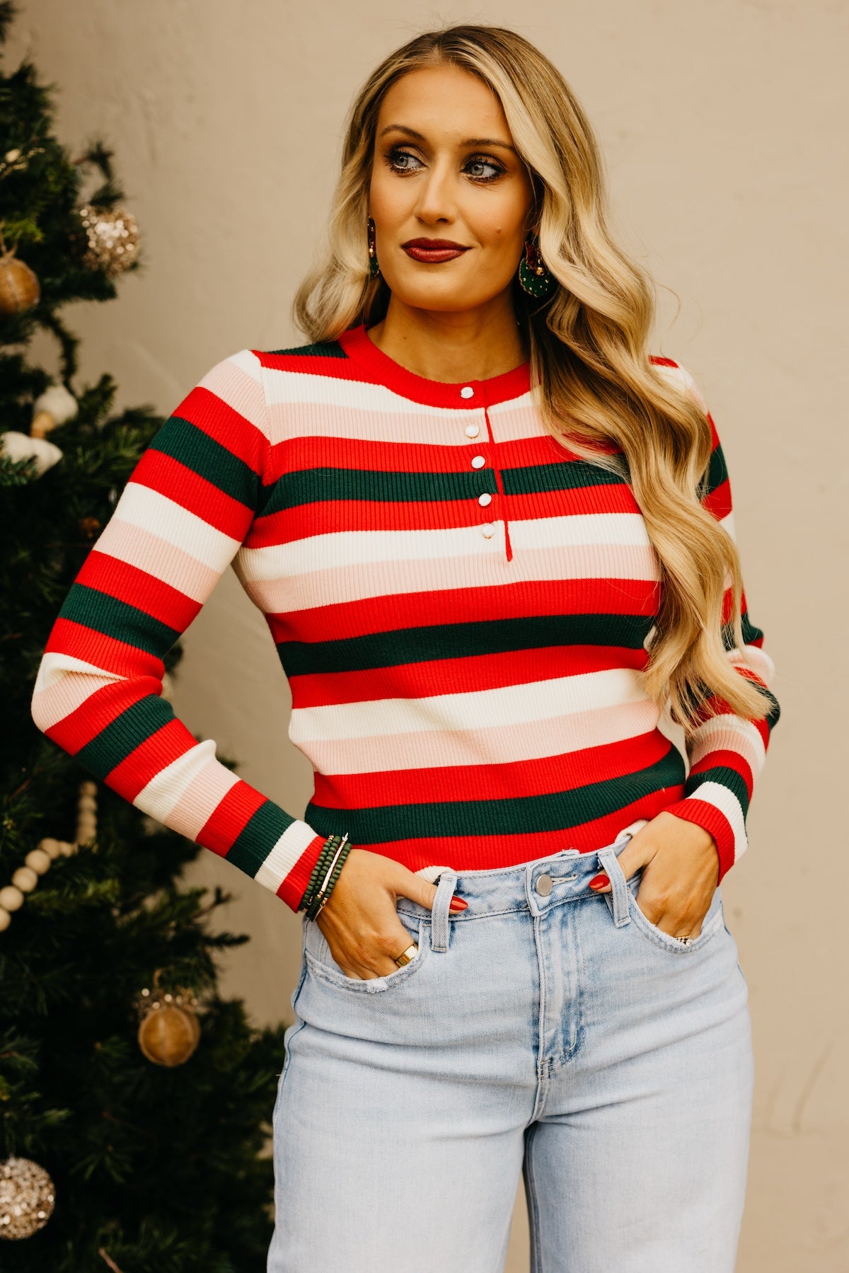 The Ayden Festive Striped Henley Top